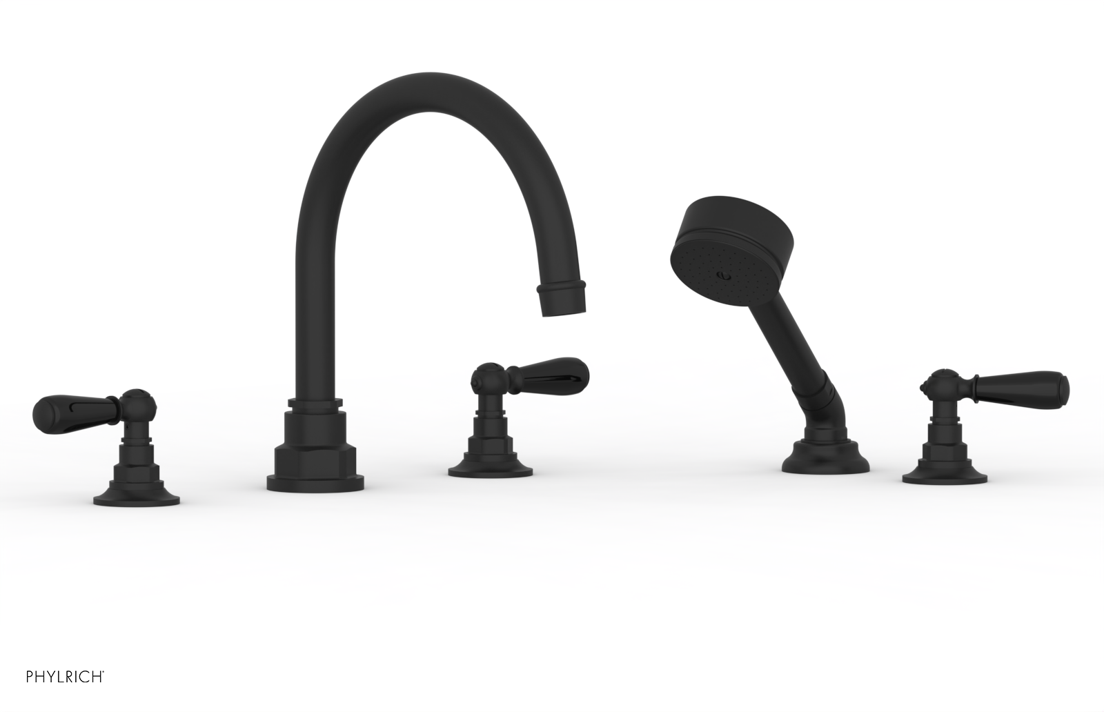Jamestown Deck Tub Set with Hand Shower - Black Accented Lever Handles (165-49) - Perfect for Modern Bathroom Renovations & Spa-Like Relaxation