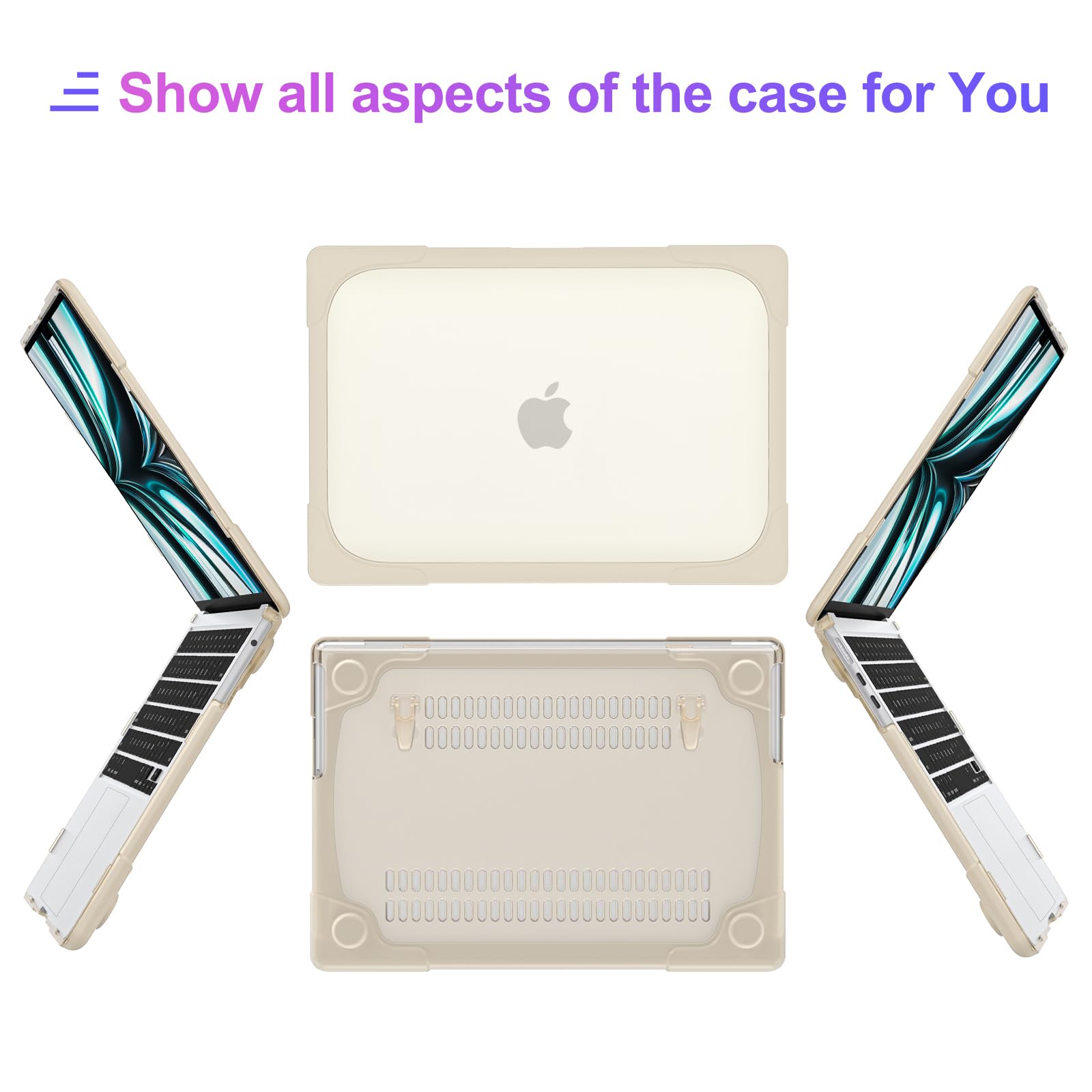 MEEgoodo Hard Shell Case for MacBook Air 13.6 inch (2022/2024/2025 Models A3240/A3113/A2681) - Compatible with M2/M3/M4 Chip - Shockproof Rugged Protective Cover with Kickstand (Khaki) - Perfect for Travel, Work & School Protection