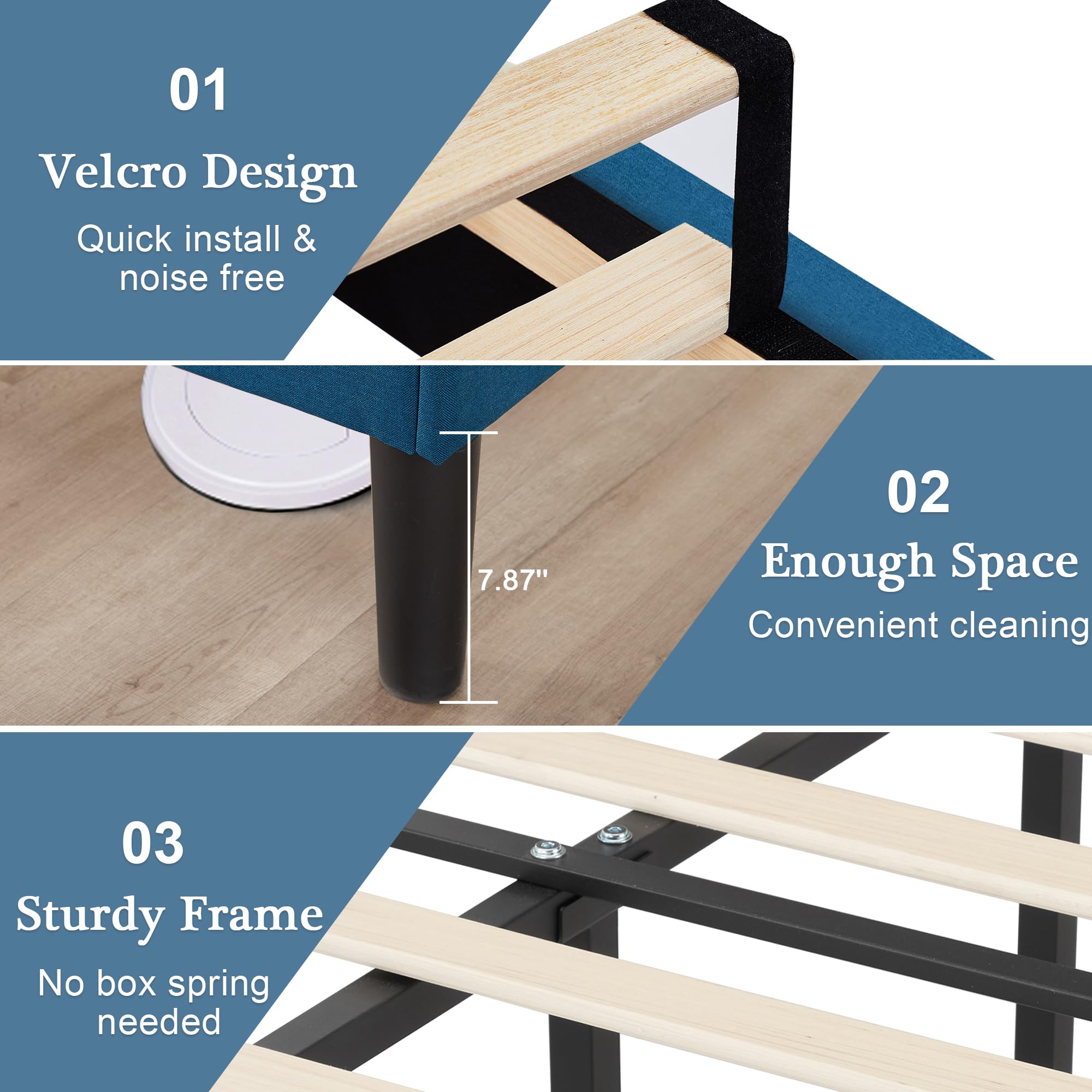 VECELO Queen Size Upholstered Platform Bed with Diamond Stitched Headboard - Strong Slat Support & Easy Assembly - Mattress Foundation Included - Perfect for Modern Bedrooms & Guest Rooms