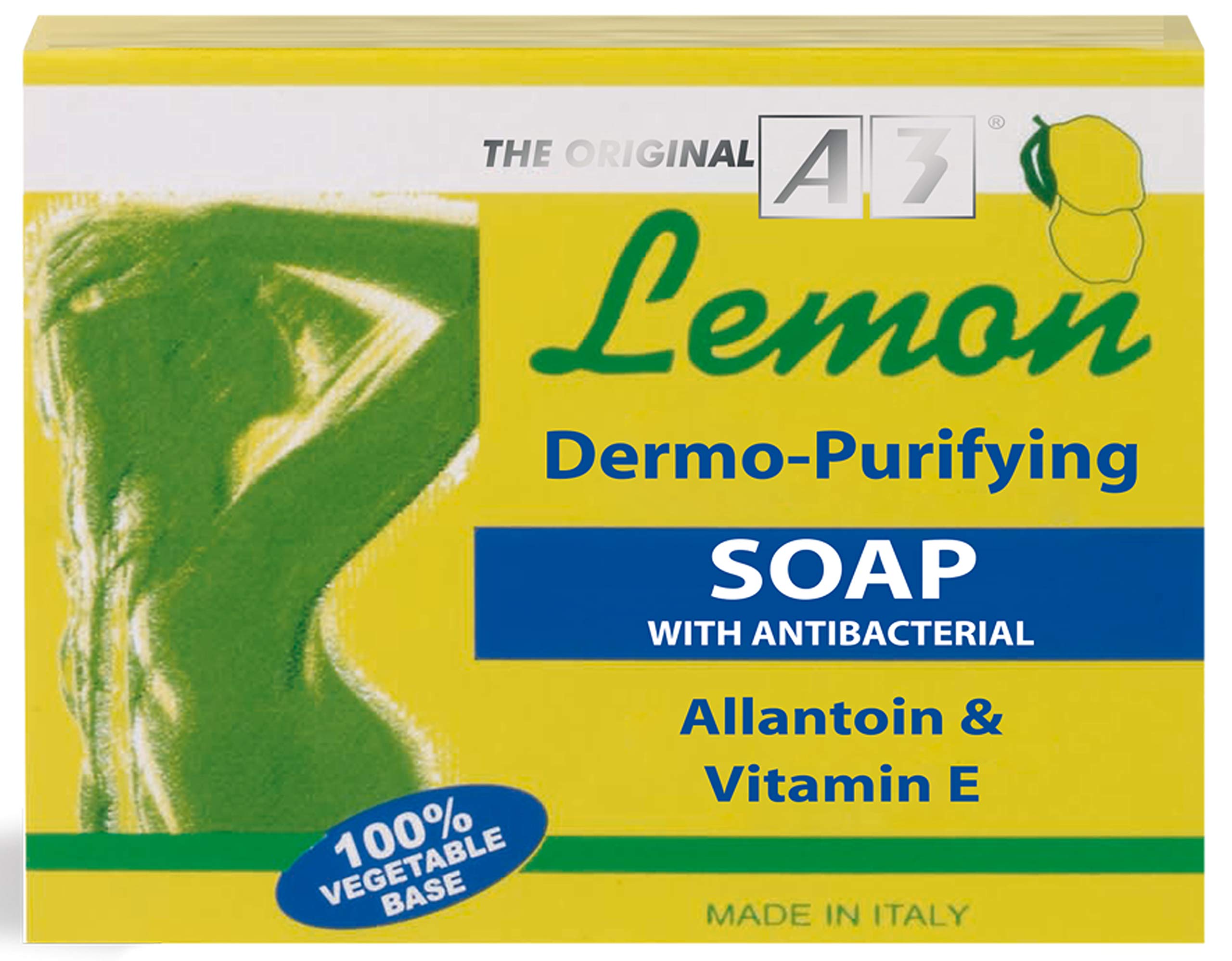A3 Lemon Dermo-Purifying Soap - 100g | Natural Acne Treatment & Skin Cleanser for Oily & Sensitive Skin | Perfect for Daily Face & Body Wash