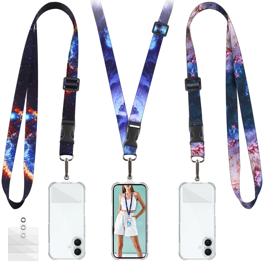 Adjustable Universal Phone Lanyard with 6 Tether Tabs - Crossbody Neck Strap Compatible with All Smartphones (3 Pack) - Perfect for Work, Travel, and Outdoor Activities