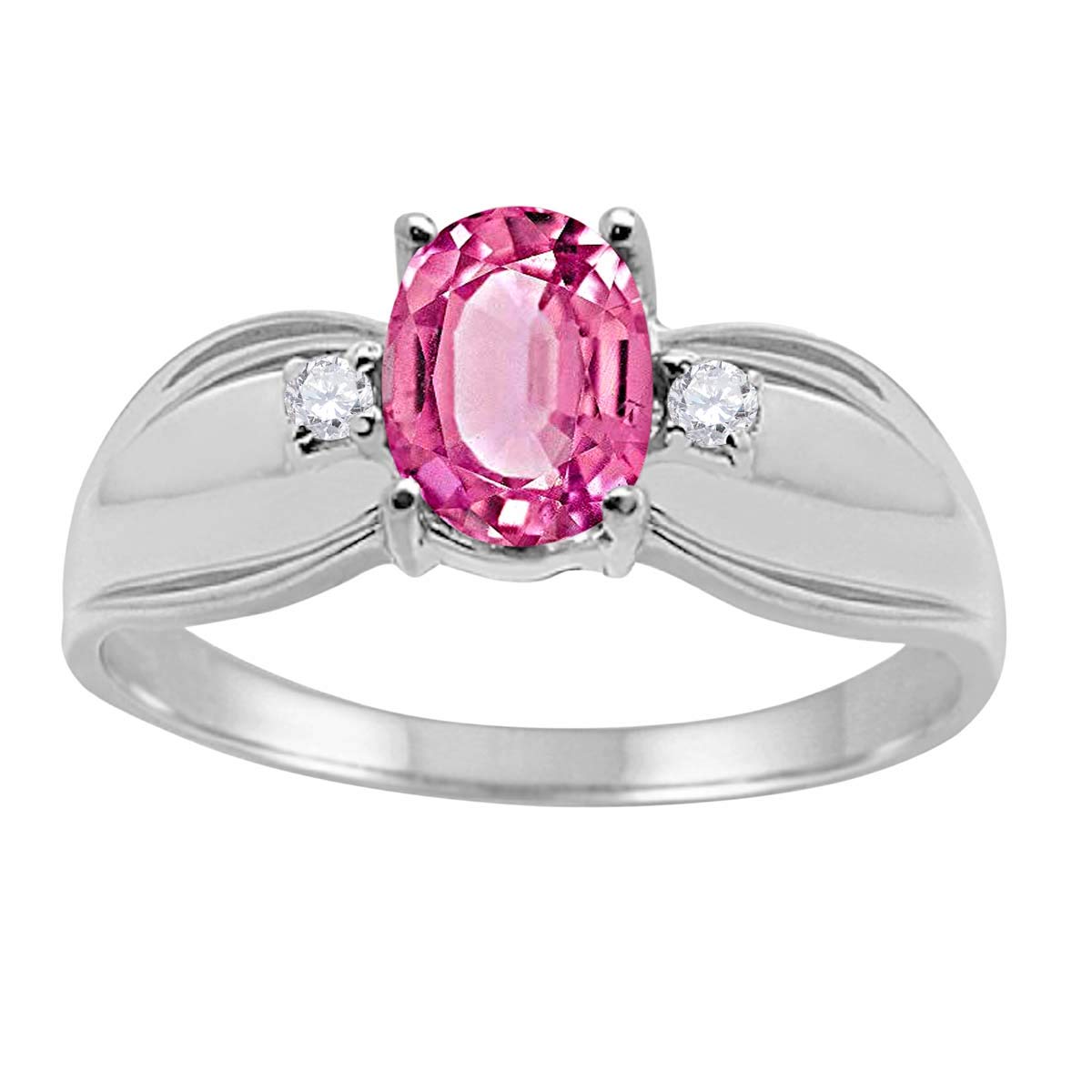 MauliJewels 10K White Gold Oval Pink Topaz & Diamond Ring for Women - 0.9 Carat Prong Set Engagement, Anniversary or Gift Jewelry
