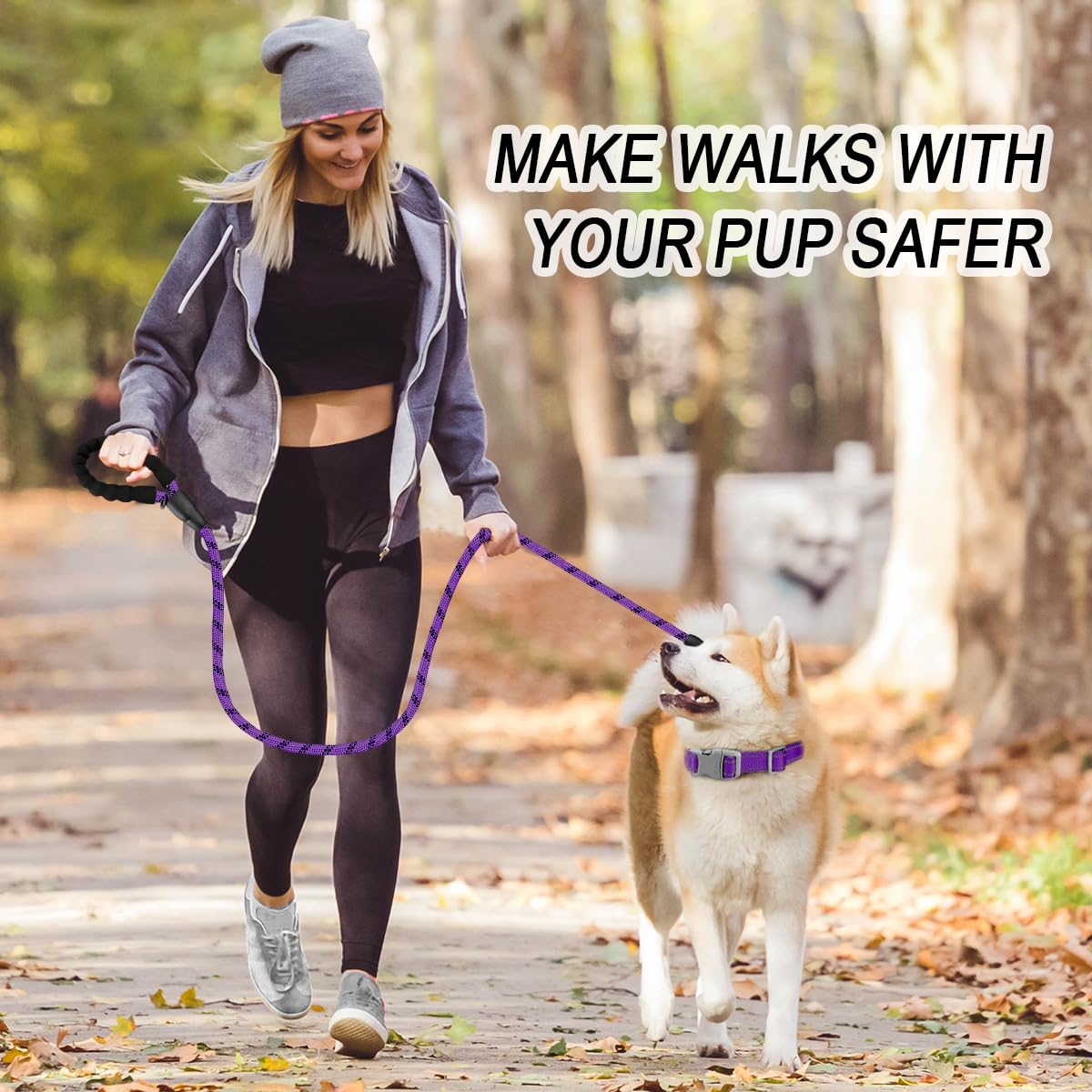 BARKBAY Heavy Duty Dog Leash 2 Pack - 5FT Strong Reflective Leashes with Padded Handle for Large Dogs, Walking, Running & Training | Durable Purple & Black Pet Leash for Medium to Large Breeds | Perfect for Night Walks, Jogging & Outdoor Adventures