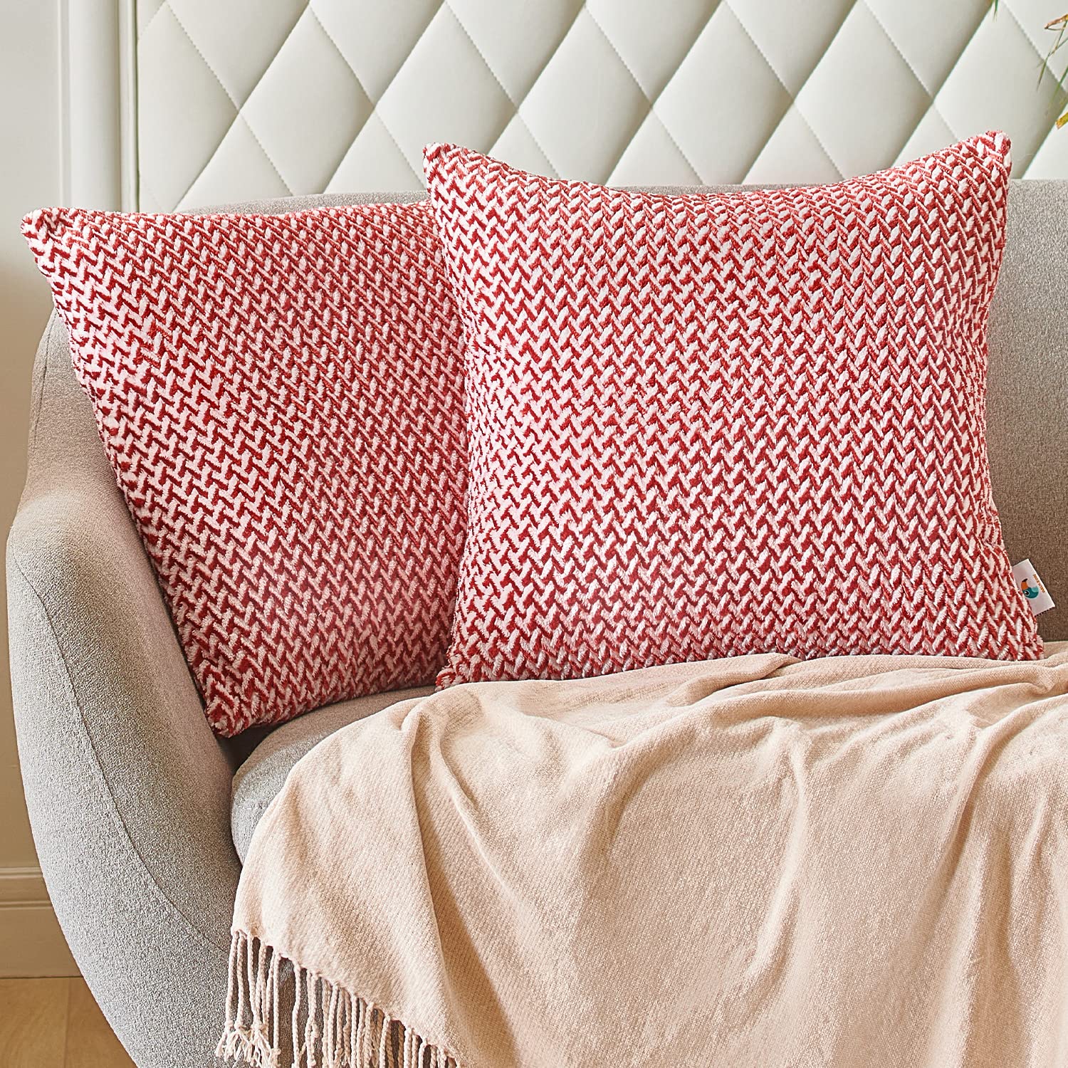 Pauleon 18x18 Inch Jacquard Pillow Covers Set of 2 - Red Dahlia Square Throw Pillow Cases for Couch, Sofa & Living Room Decor | Accent Cushion Covers for Home, Bedroom & Office