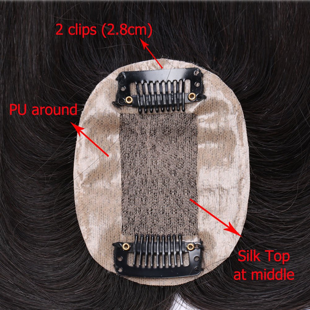 Benehair Clip-in Human Hair Toppers for Women - 100% Real Silk Base Handmade Hair Pieces for Thinning & Grey Hair - 18