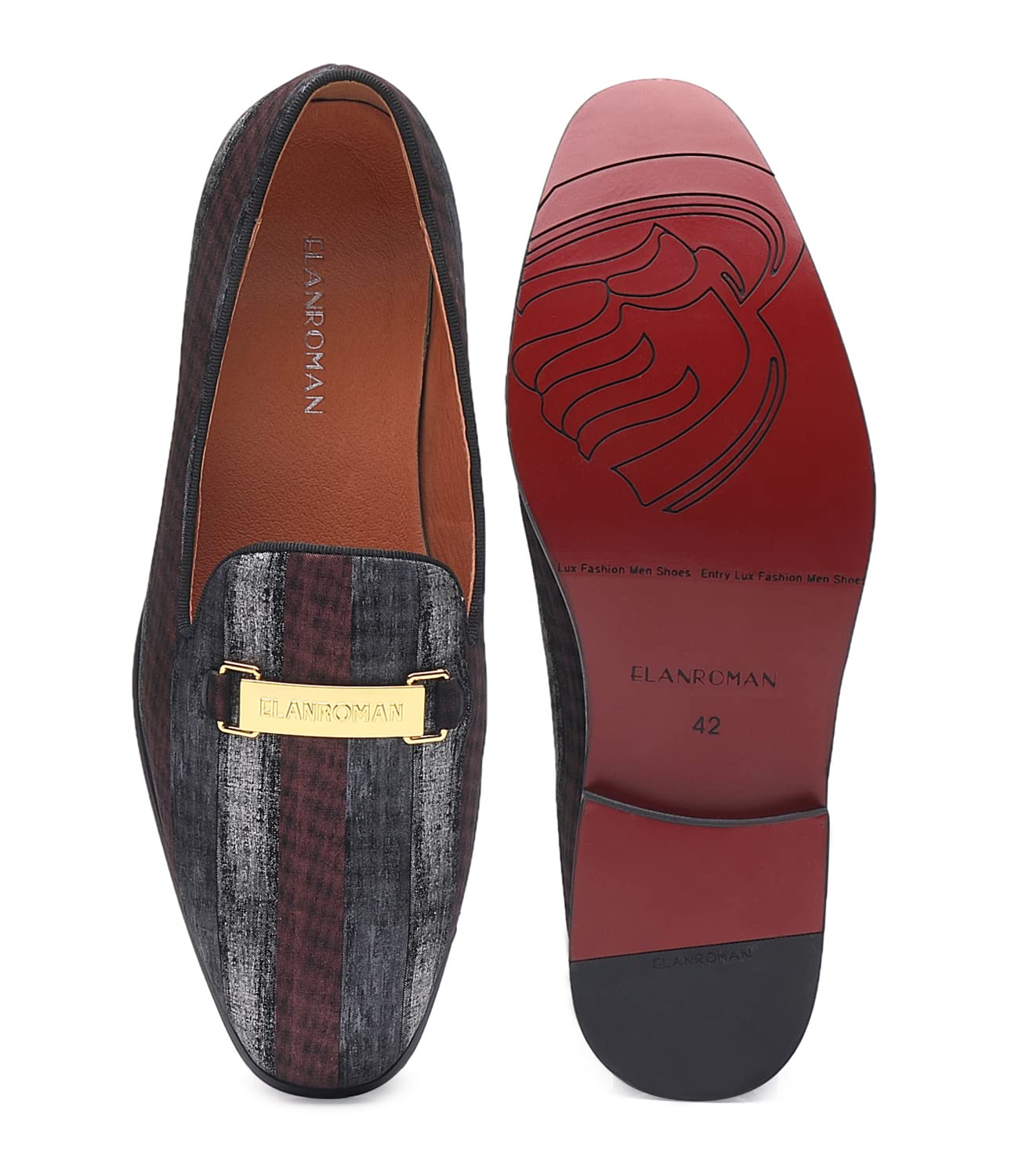 ELANROMAN Men's Gold Buckle Loafers - Stylish Slip-On Penny Loafers for Wedding, Party & Business Casual - Comfortable Dress Shoes for Formal Events & Office Wear