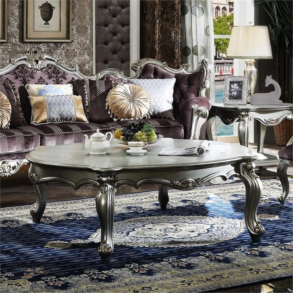 Acme Picardy Rectangular Wooden Coffee Table - Antique Platinum & Espresso Finish - Perfect for Living Room, Lounge & Modern Home Decor