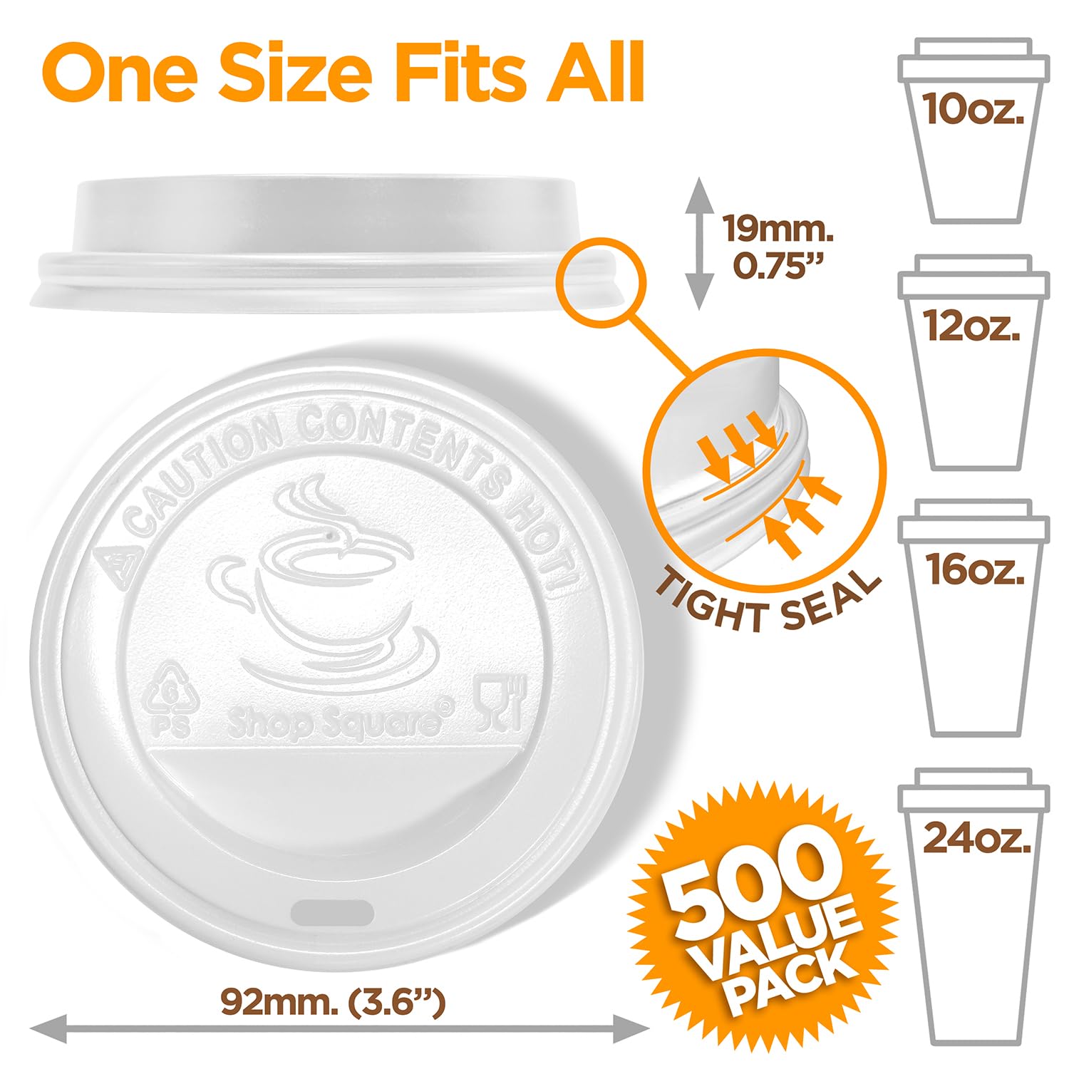 (500-Pack) Disposable Coffee Cup Lids - Fits 8/10/12/16/20/24 oz Paper Cups - White Dome Lids for To-Go Beverages, Coffee, Tea, Hot Chocolate - Perfect for Cafes, Offices & Takeout Services