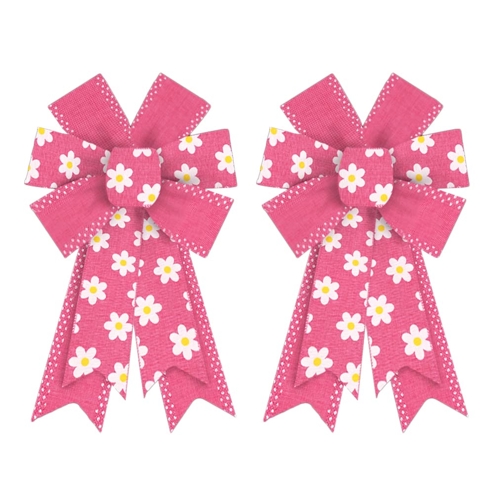 ABTOLS 2PCS Spring Wreath Bows - Floral Pink Flower Bows for Easter Wreaths, Front Door Decor, Indoor & Outdoor Spring Tree Decorations | Perfect for Easter, Spring Parties & Home Decoration