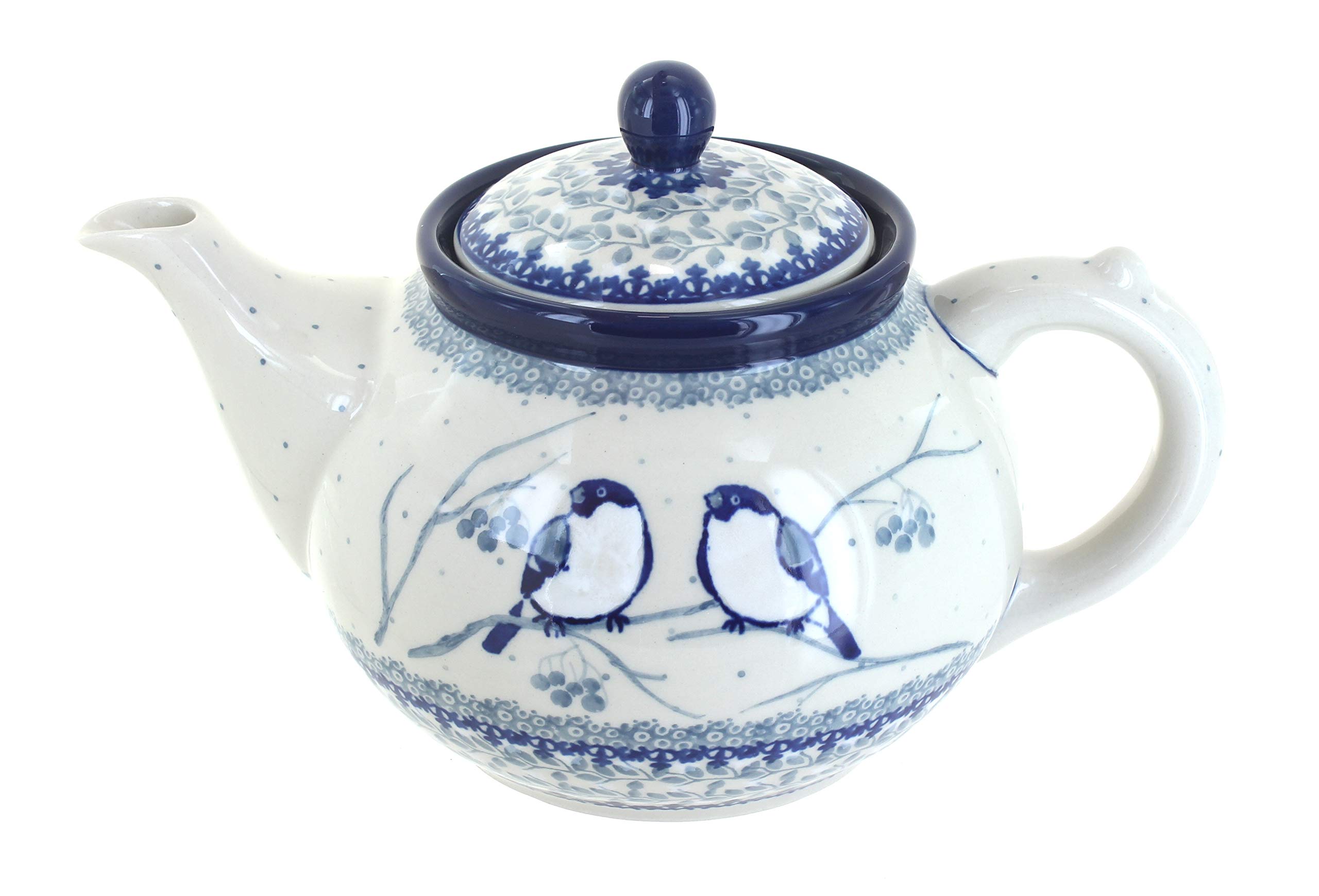 Handmade Blue Rose Polish Pottery Bluebird Teapot - 24oz Ceramic Tea Pot with Lid, Traditional European Floral Design - Perfect for Afternoon Tea, Gift Giving & Home Decor