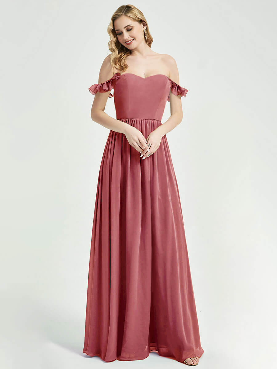 Desert Rose Convertible Chiffon Bridesmaid Dress with Detachable Straps - Perfect for Weddings, Formal Events & Special Occasions
