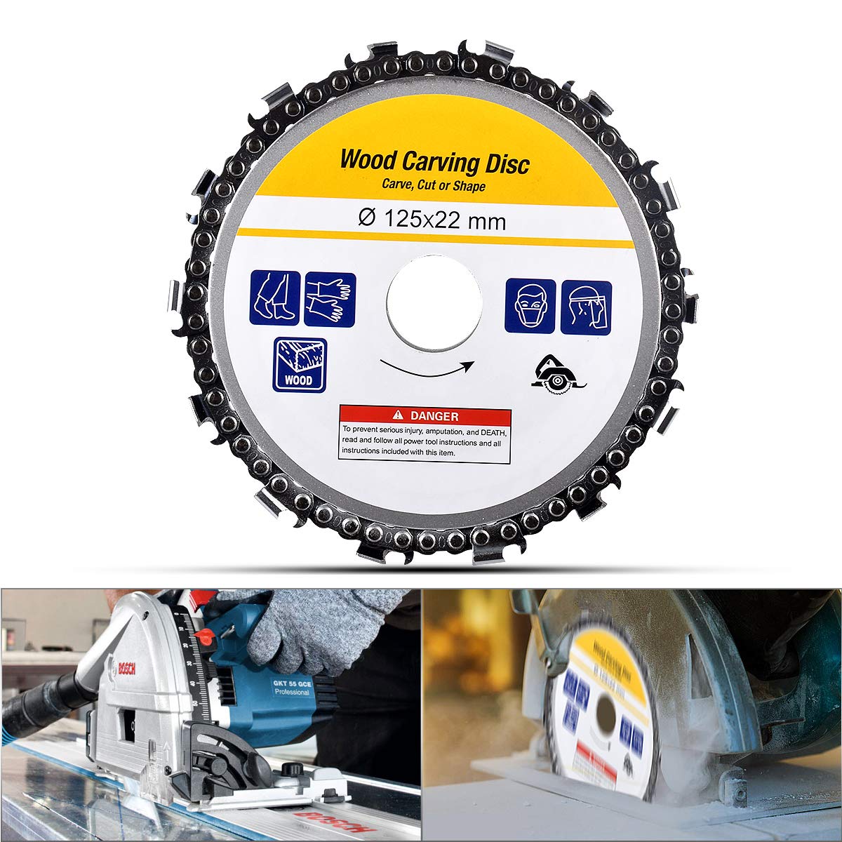 KATUR 5 Inch Angle Grinder Chain Disc - Double Saw Teeth Anti-Kickback Wood Carving Blade, 14 Teeth with 22mm Center Hole - Perfect for Woodworking, DIY Projects & Tree Branch Cutting