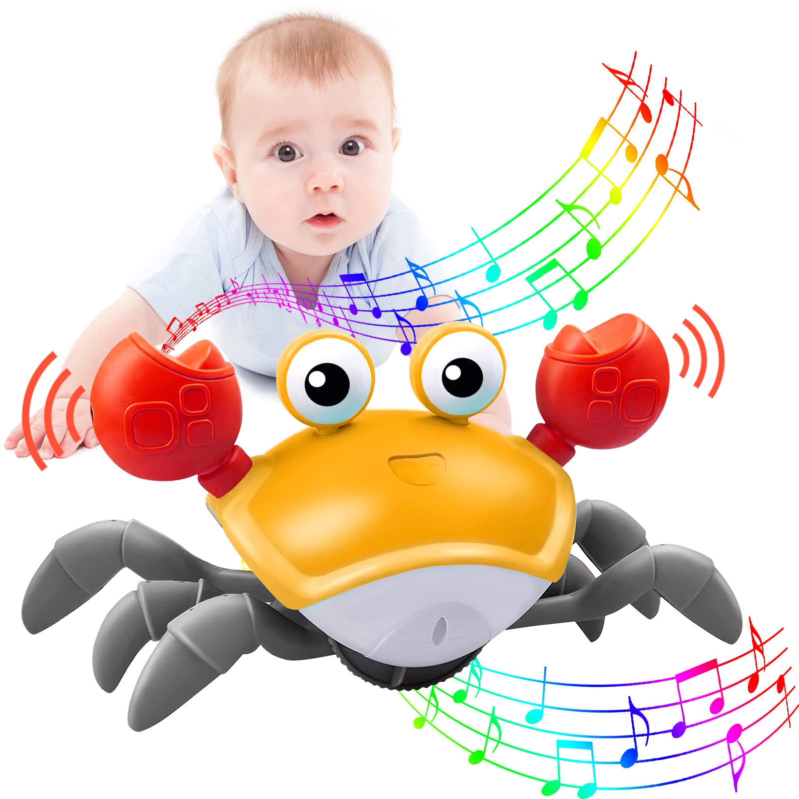 Automatic Obstacle-Avoiding Crawling Crab Baby Toy with Music & LED Lights - Interactive Tummy Time Toy Encourages Crawling for Infants & Toddlers - Perfect for Boys & Girls Developmental Playtime
