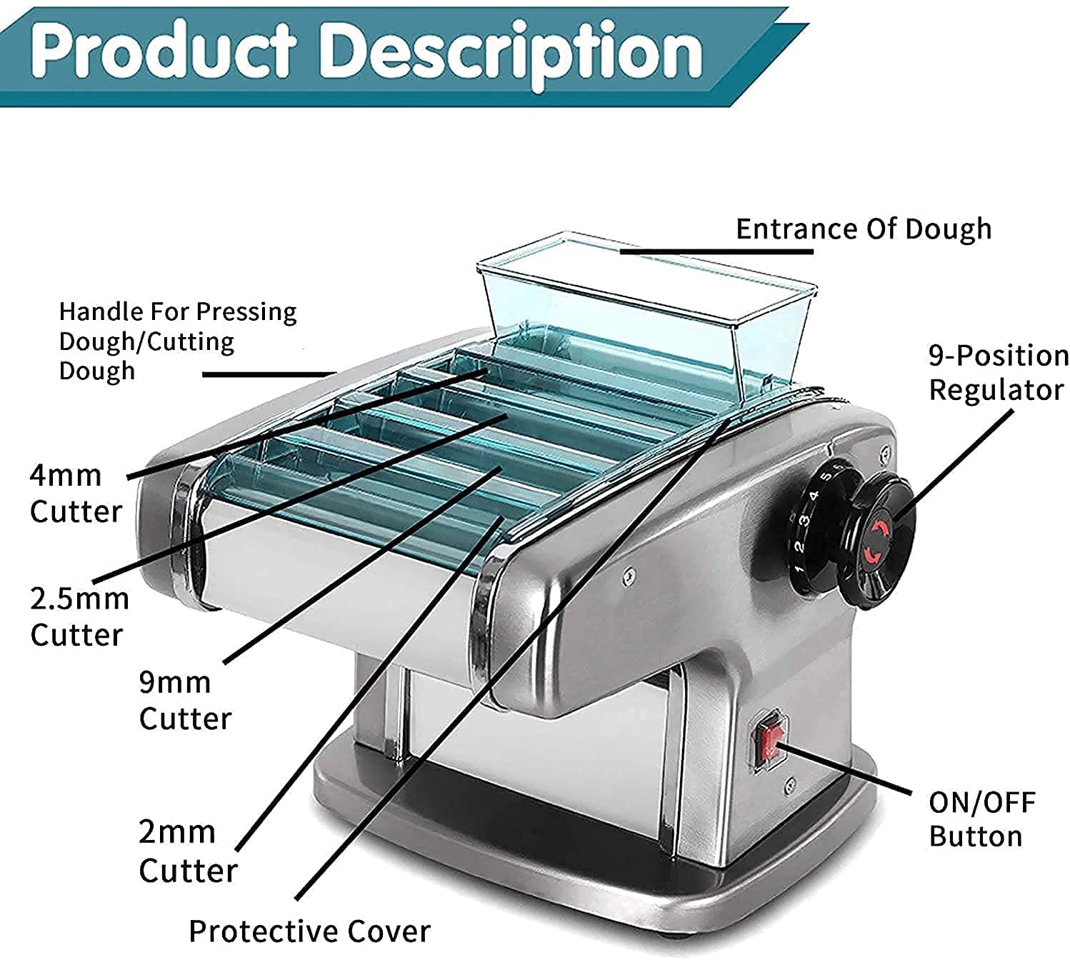 LIJCC Stainless Steel Pasta Maker Machine - Vertical Noodle Press for Homemade Pasta, Dough Presser & Kitchen Tool | Perfect for Italian Cuisine, Asian Noodles & Family Cooking