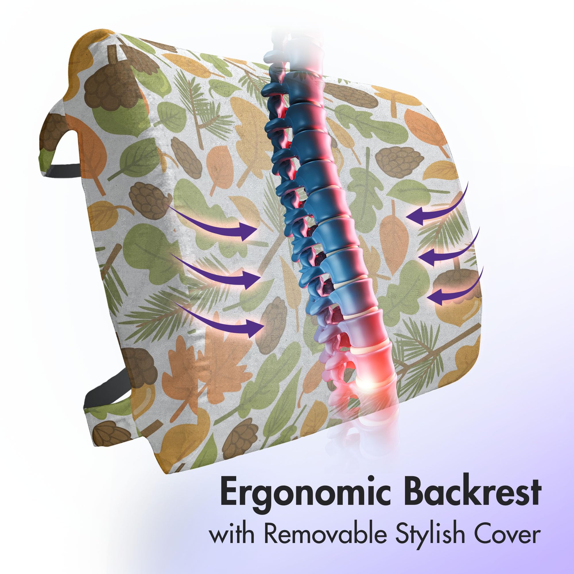 Ambesonne Acorn Lumbar Support Pillow - Autumn Maple Leaves & Fir Branch Design - High Density Foam for Office Chair & Car Seat - 14x13 Inch Back Cushion - Perfect for Home, Office & Travel Comfort