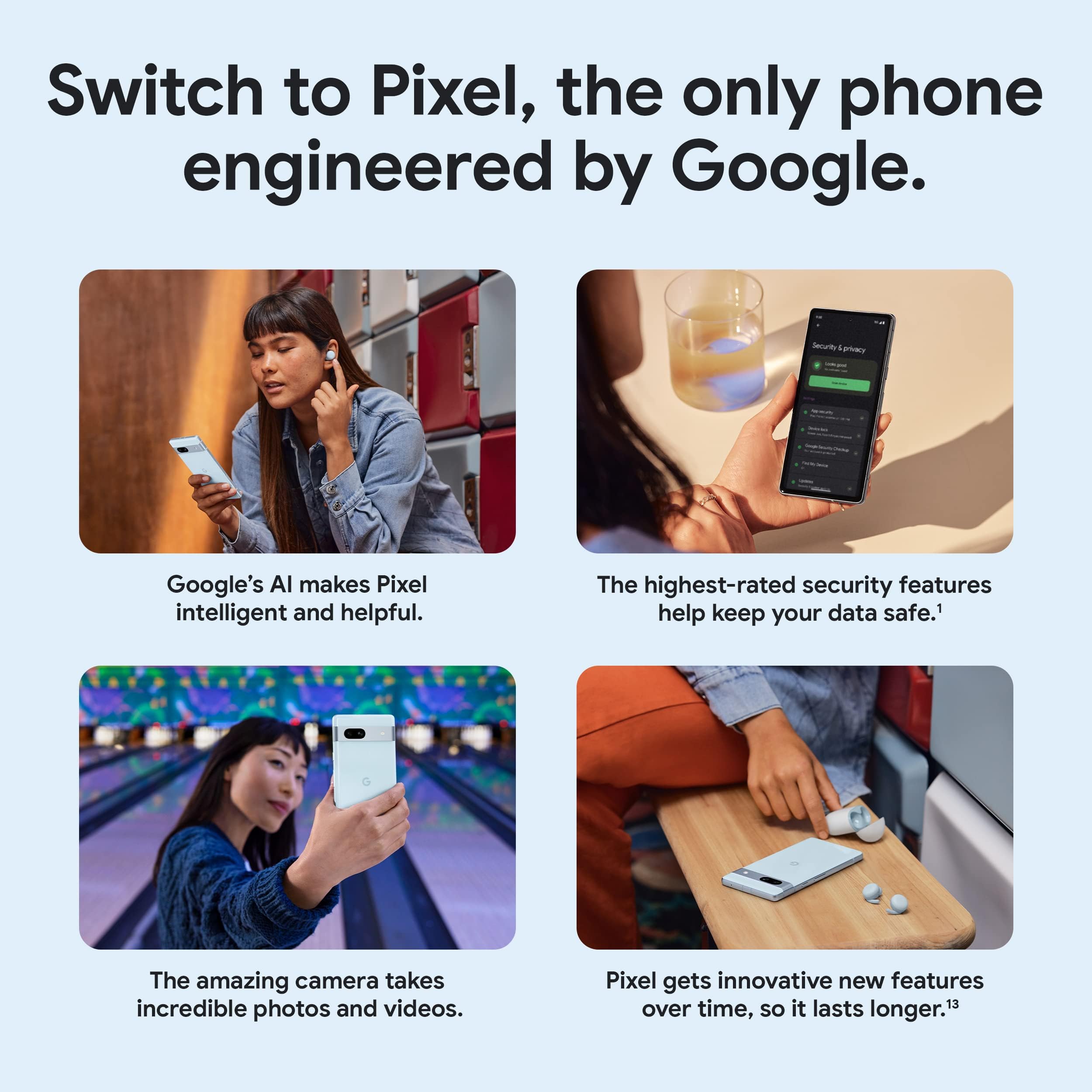 Google Pixel 7a Unlocked Android Smartphone - 128GB Charcoal - Wide Angle Camera & 24-Hour Battery Life - Perfect for Travel Photography & All-Day Productivity