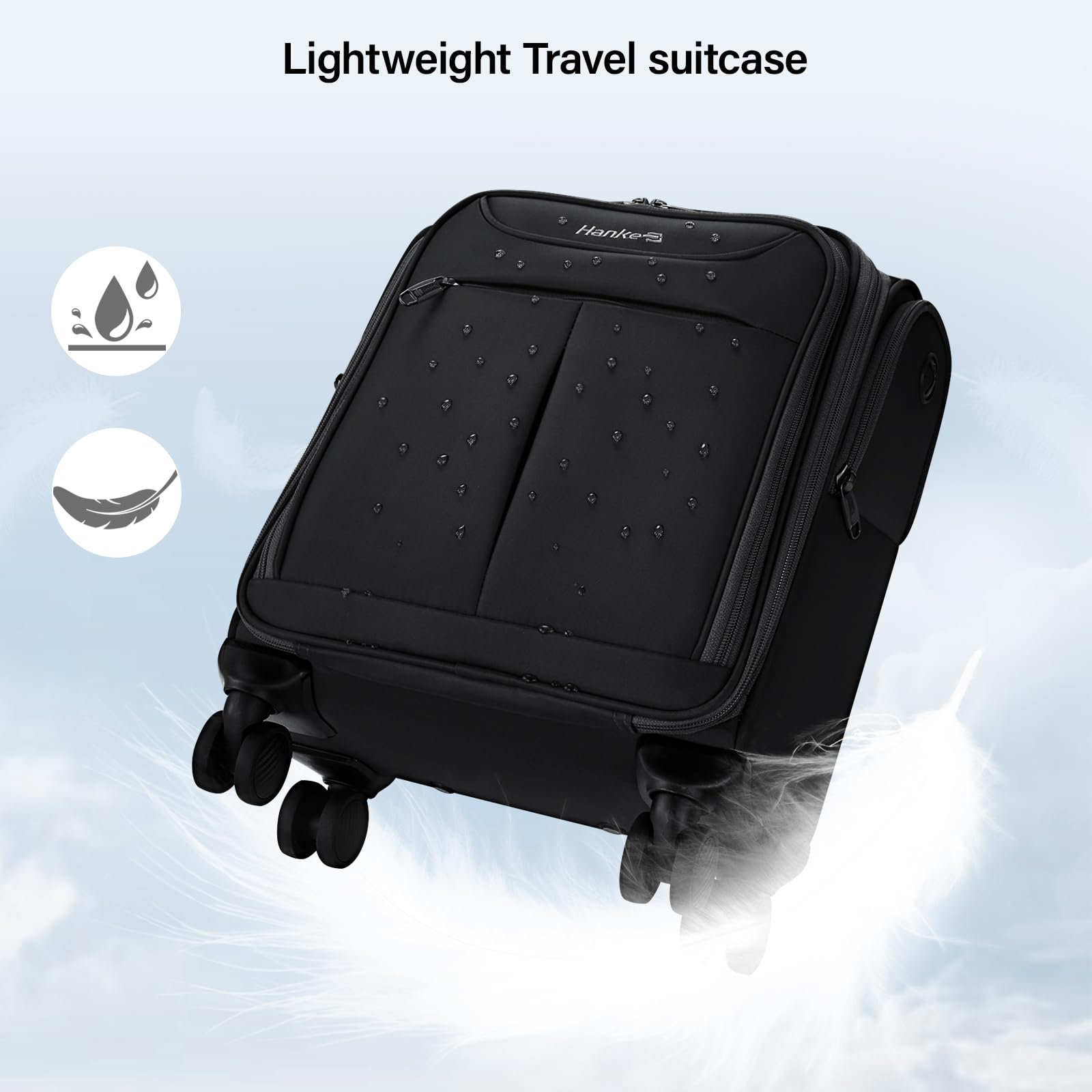Hanke 16 Inch Underseat Carry On Luggage with 360° Spinner Wheels - Lightweight Airline Approved Softside Travel Bag for Women & Men - Compact Personal Item Suitcase Fits Under Airplane Seat (Black) | Perfect for Business Trips, Weekend Getaways & Cabin Luggage