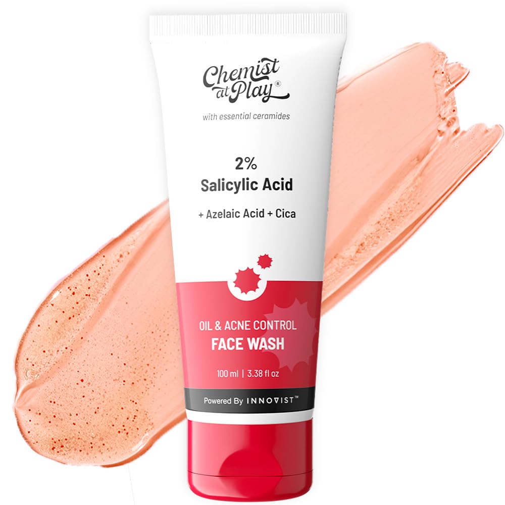 Chemist at Play 2% Salicylic Acid Face Wash for Oily & Acne-Prone Skin with Niacinamide | Sulfate-Free Anti-Acne Cleanser for Men & Women | Prevents Breakouts & Controls Excess Oil | 100ml | Perfect for Daily Skincare Routine & Post-Workout Cleansing