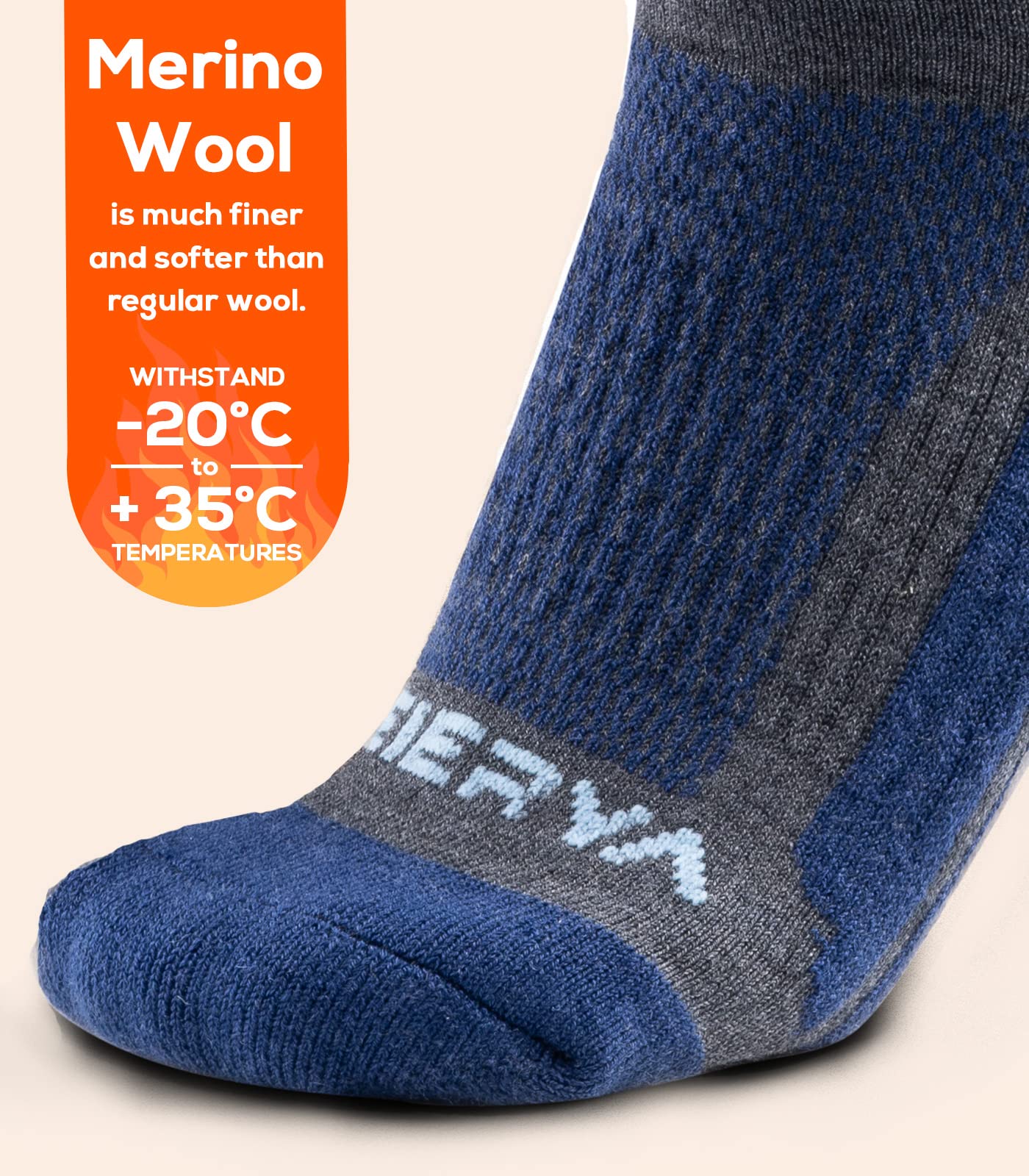WEIERYA Merino Wool Ski Socks for Men & Women - 2 Pairs Warm Thermal Snowboard Socks for Winter Sports, Hiking & Outdoor Activities