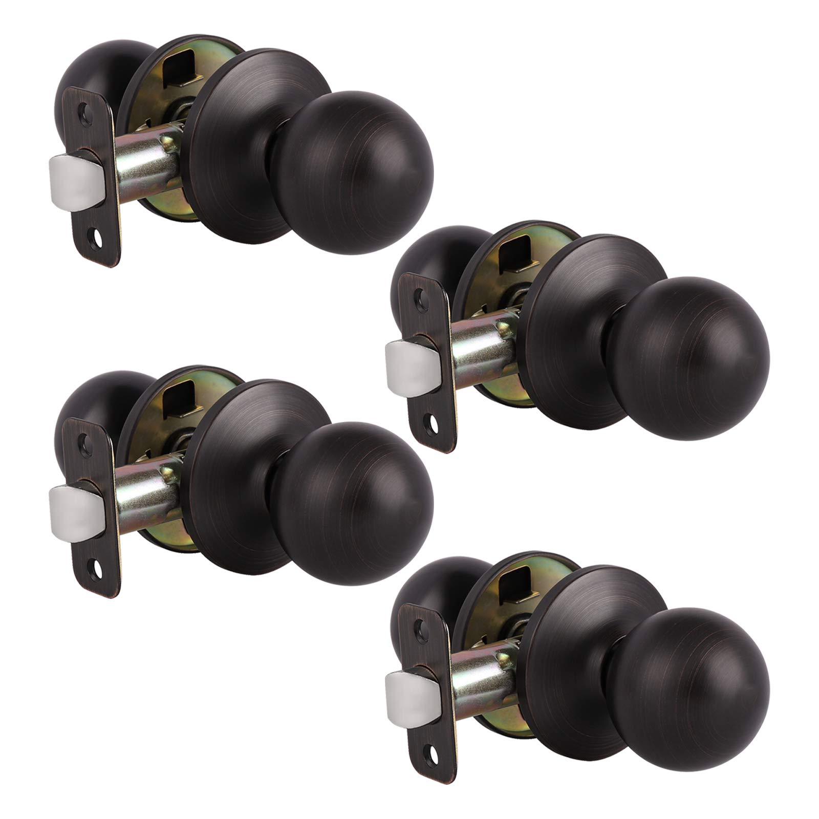 Probrico 4-Pack Coastal Oil Rubbed Bronze Round Ball Door Knobs - Non-Locking Passage Interior Door Handles for Hallway & Closet - Vintage Style Hardware for Bedroom, Bathroom & Home Decor