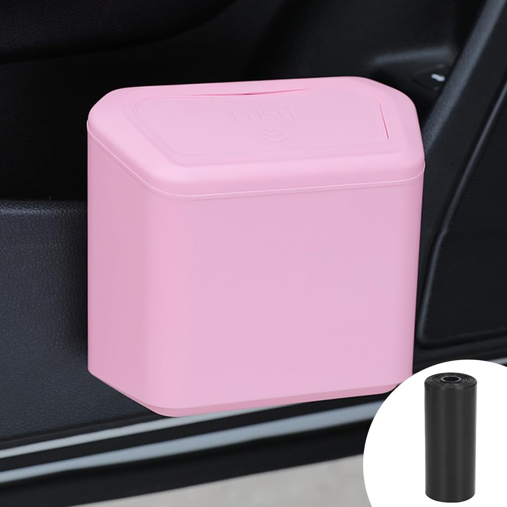 Bohisen Waterproof Car Trash Can - 1.0 Pounds Capacity, Pink Plastic Auto Garbage Bin for Sedan, SUV, Truck | Ideal for Road Trips, Commuting & Keeping Vehicle Clean