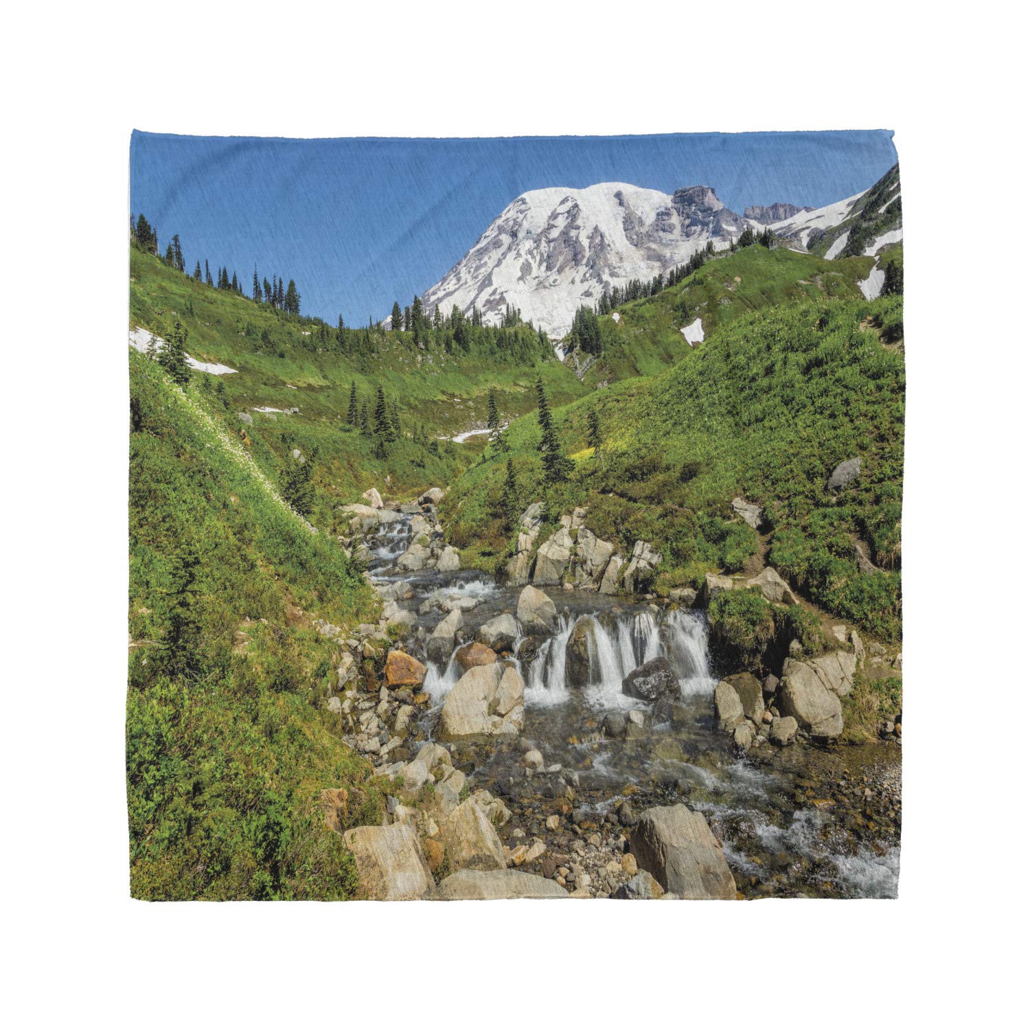 Ambesonne Travel Bandana - Edith Creek Mount Rainier Print - Unisex Head & Neck Scarf for Hiking, Camping & Outdoor Adventures