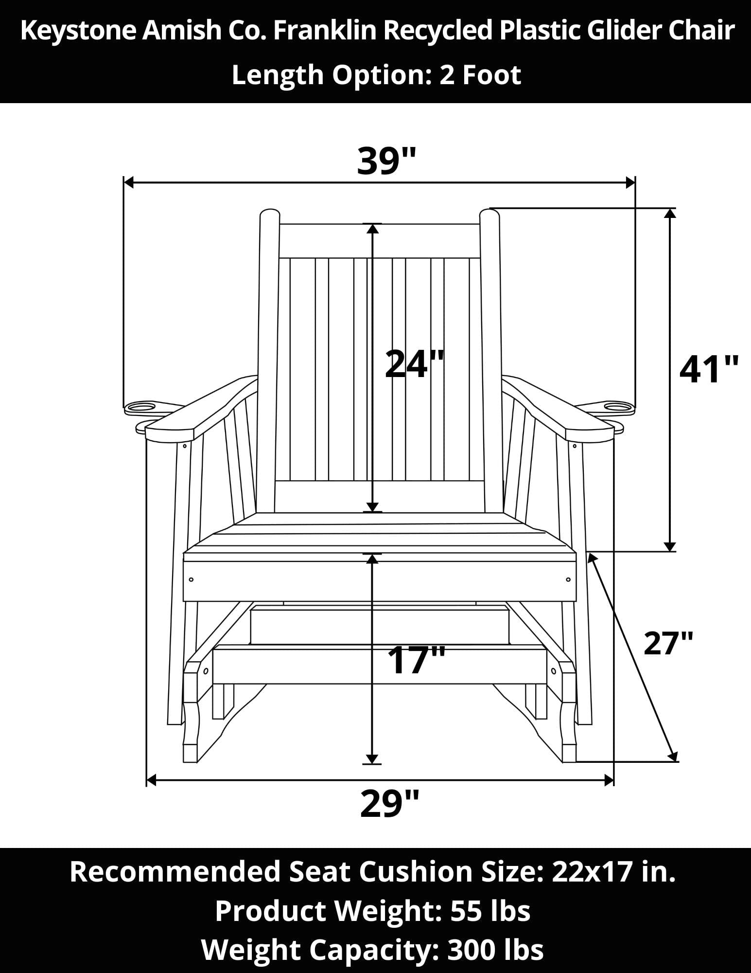 Keystone Amish Co. Franklin Recycled Plastic Glider Chair - Eco-Friendly Outdoor Rocking Chair for Patio, Porch & Garden Relaxation