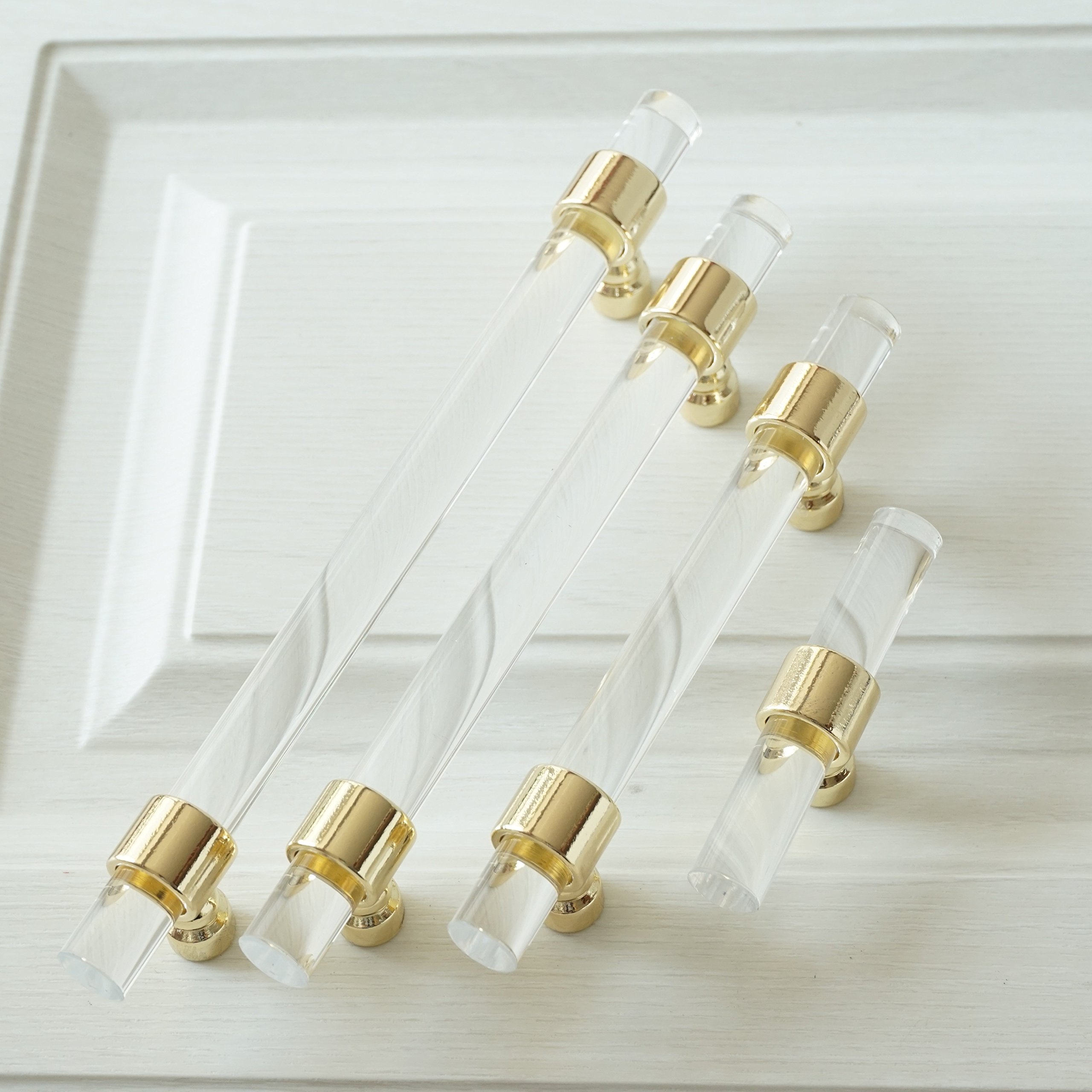 LBFEEL 2.5 Inch Clear Acrylic Cabinet Handles - Crystal Drawer Knobs for Dresser, Kitchen & Bathroom - Gold Finish 64mm Cabinet Pulls - Modern Hardware for Furniture & Home Decor