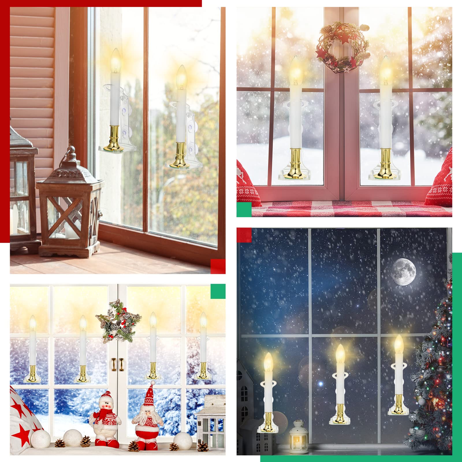 12 Pack Clear Christmas Electric Window Candle Lamp Holders - Strong Suction Cups for Flameless Candles - Holiday Home Decor for Windows, Living Room & Outdoor Christmas Lighting