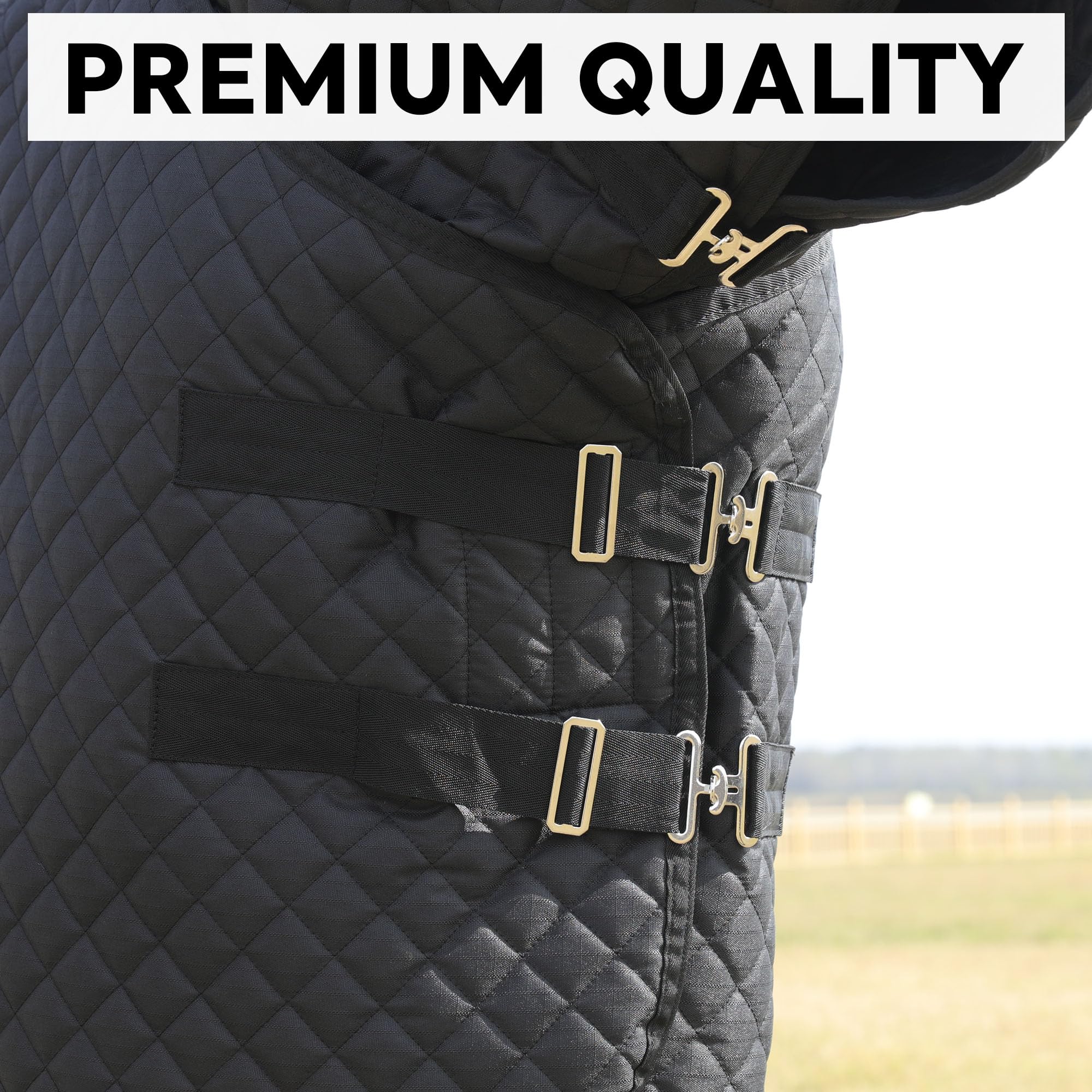 HOMBYS 600D Waterproof Winter Horse Blanket Combo - 75 Inch Heavy Duty Turnout Blanket for Real Horses, High Density Quilted Black Horse Sheet - Ideal for Cold Weather Riding, Stable Use & Outdoor Protection
