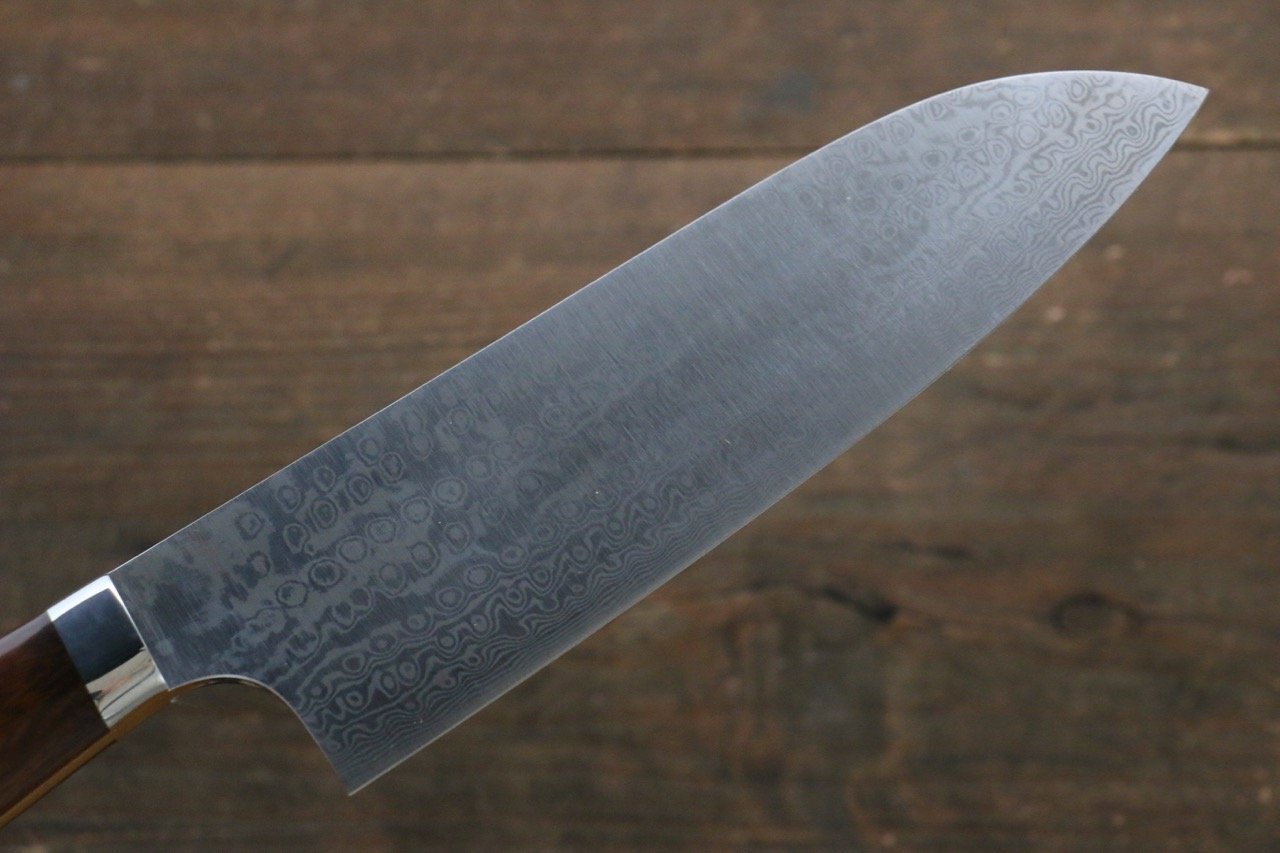 Premium Nao Yamamoto Coreless Damascus Santoku Knife 170mm with Ironwood Handle - Japanese Kitchen Knife for Slicing, Dicing & Chopping Vegetables, Meat & Fish