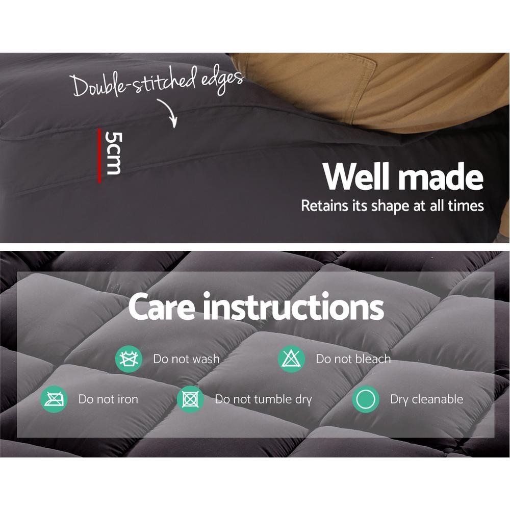 Premium 1000GSM Double Mattress Topper - Charcoal Microfiber with Bamboo Fiber Filling | Cooling & Supportive Pillowtop Protector for Back Pain Relief | Ideal for Guest Beds, Dorm Rooms & Master Bedrooms