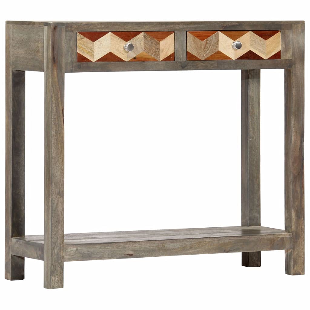 Modern Console Table with 2 Diamond-Pattern Drawers & Shelf - Solid Mango Wood Sofa Table (33.9