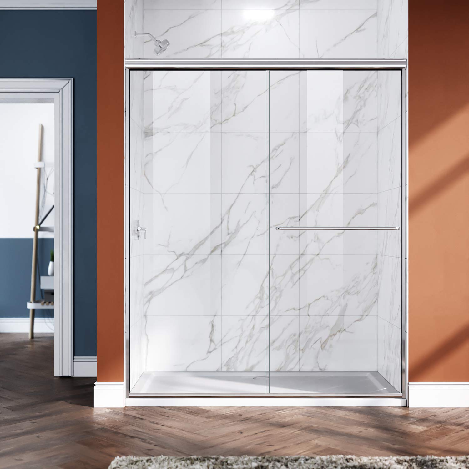 Elegant 46.5-48 Inch Wide x 72 Inch Tall Semi-Frameless Bypass Sliding Shower Door - 1/4 Inch Clear Glass Shower Enclosure with Chrome Finish - Perfect for Modern Bathroom Renovations & Spa-Like Showers