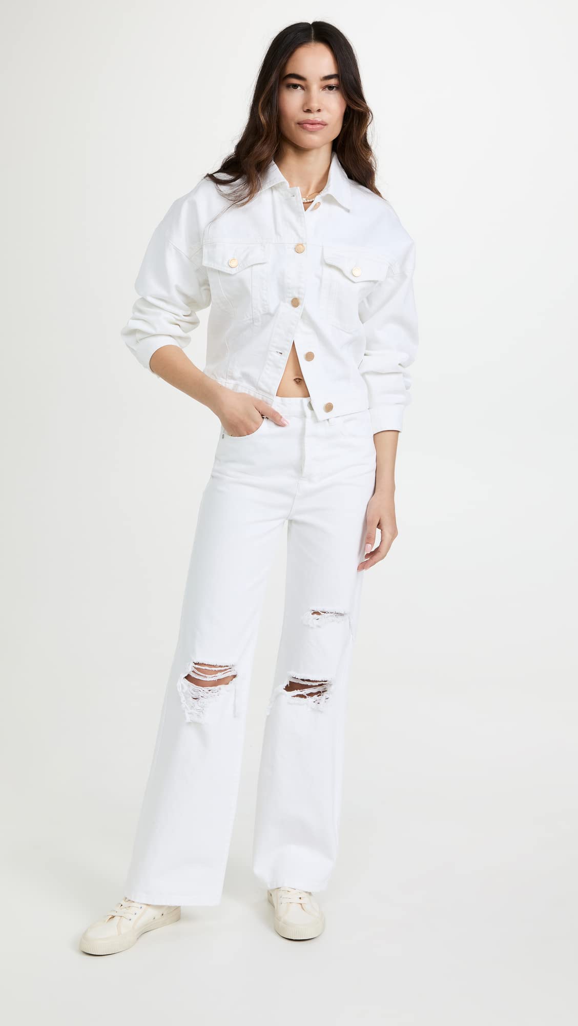 BLANKNYC Women's Ripped Knee Distressed High Rise White Jeans - Stylish Designer Denim Pants for Casual Outfits, Streetwear & Everyday Wear