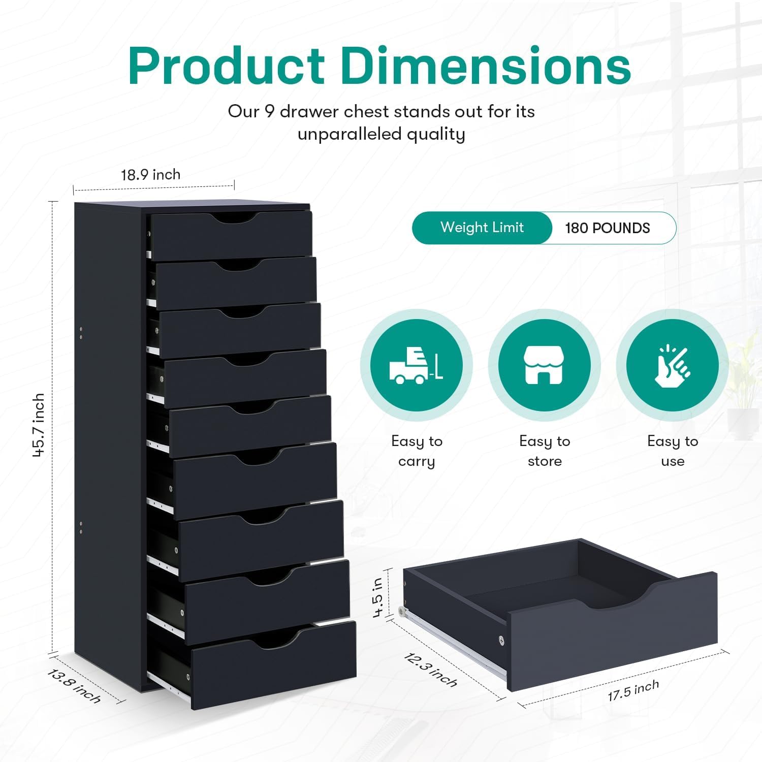 Naomi Home 9-Drawer Dresser for Bedroom - Tall Makeup Vanity with Storage Shelves, Small Closet Dresser 200 lbs Capacity - Black - Perfect for Bedroom Organization & Makeup Storage