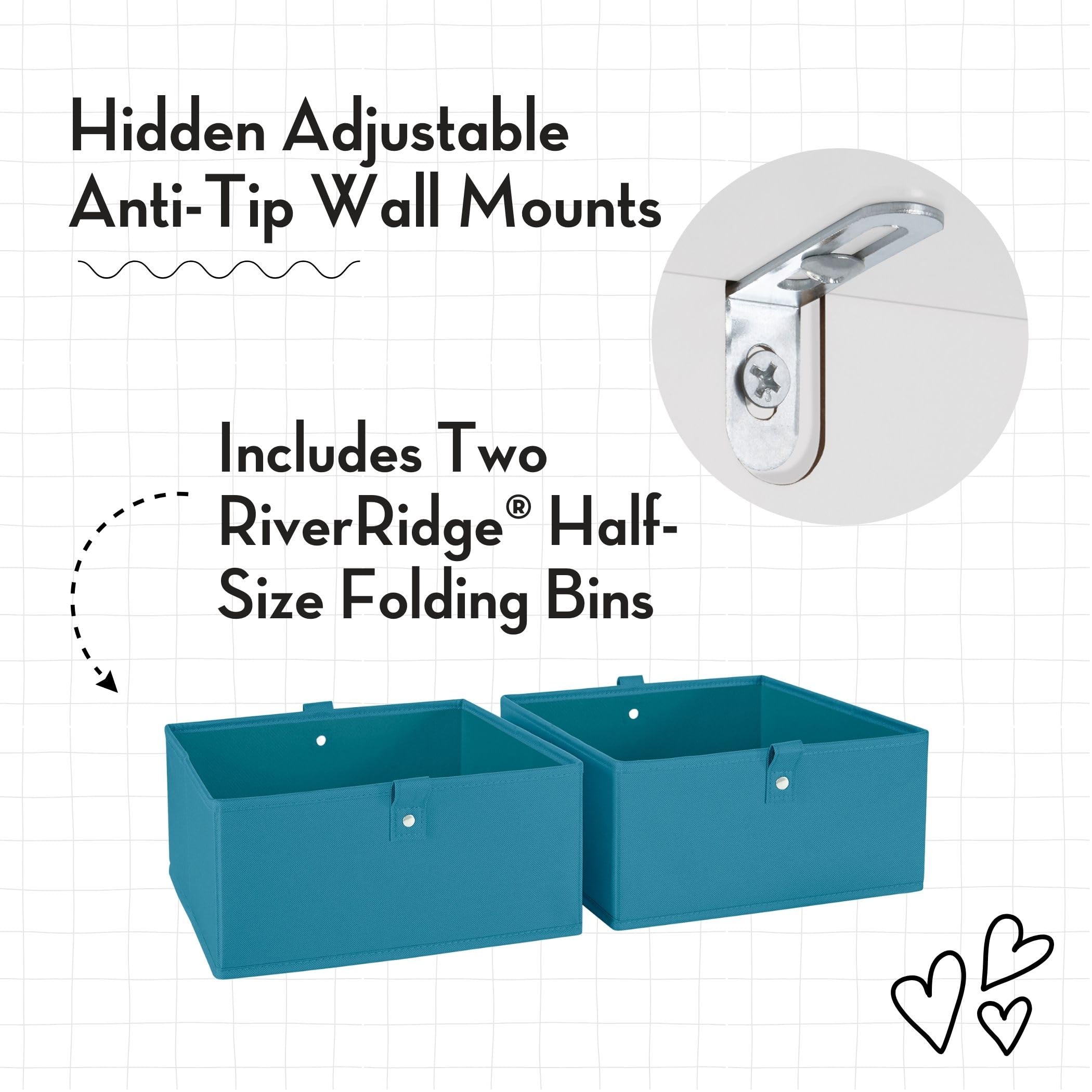 RiverRidge Kids Toy Storage Organizer Bench with 5 Cubby Bins, 2 Turquoise Fabric Bins & Cushioned Seat - Playroom, Bedroom, Nursery Organization for Toys, Books & Clothes - Perfect for Montessori Classrooms & Daycare Centers