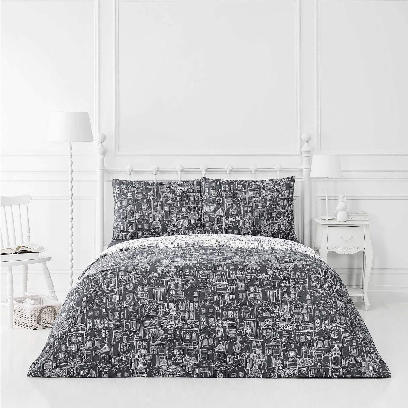 Premium 200 TC Cotton Sateen Duvet Cover Set for Kids - Single Size in Gray & White | Soft Bed Linen for Children's Room Decor & Comfortable Sleep