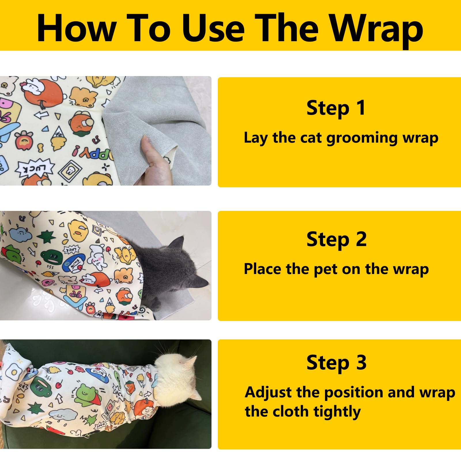 Self-Adhesive Cat Grooming Wrap for Nail Trimming - Calming Blanket to Prevent Scratching & Biting During Grooming - Perfect for Anxious Cats Under 11lbs - Essential Cat Grooming Supplies for Stress-Free Nail Care at Home