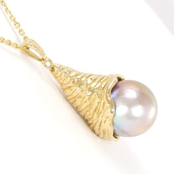 18K Yellow Gold Semi-Round Pearl Necklace – Elegant Jewelry for Women, Perfect for Weddings, Parties & Special Occasions