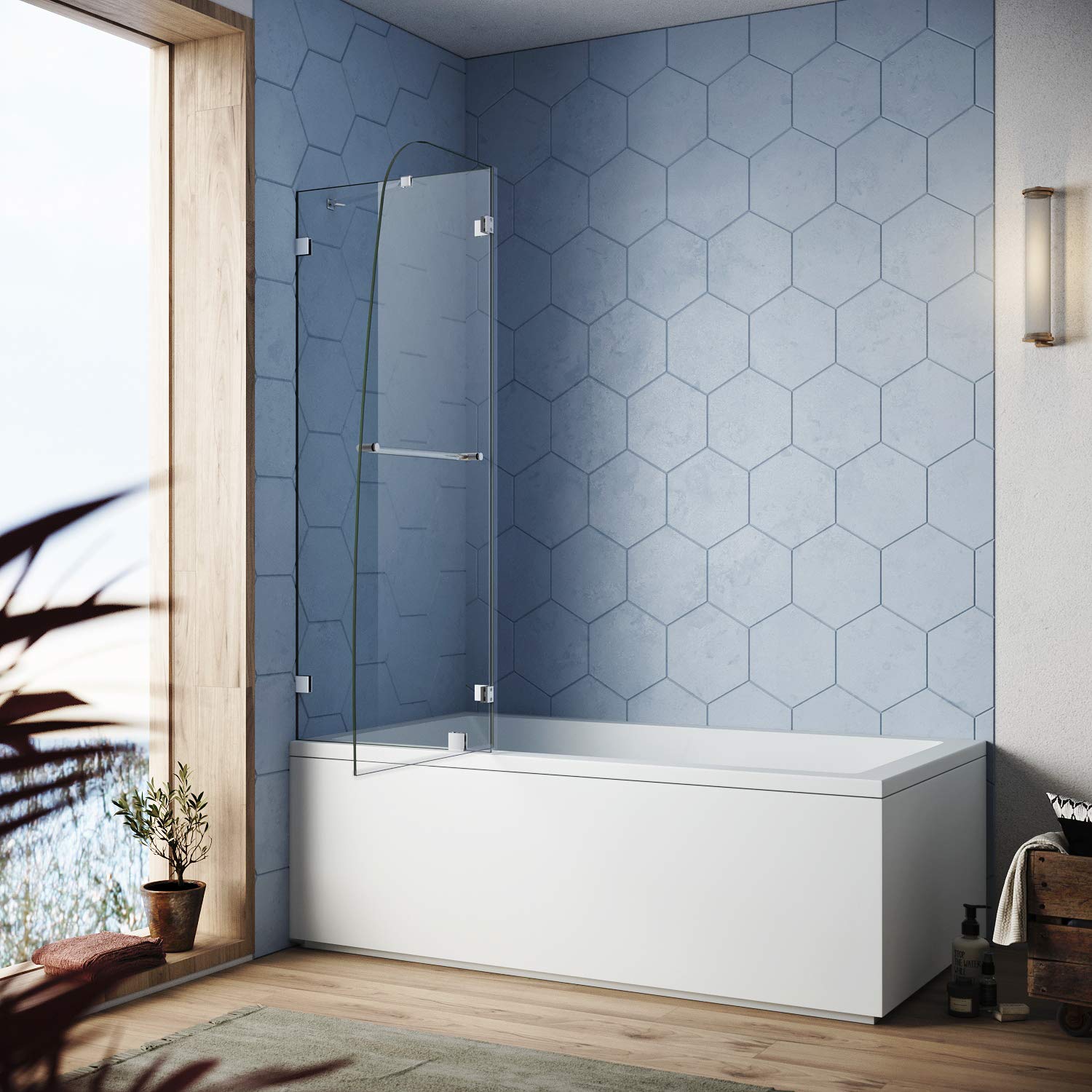 Frameless Hinged Shower Door for Bathtub - 5/16
