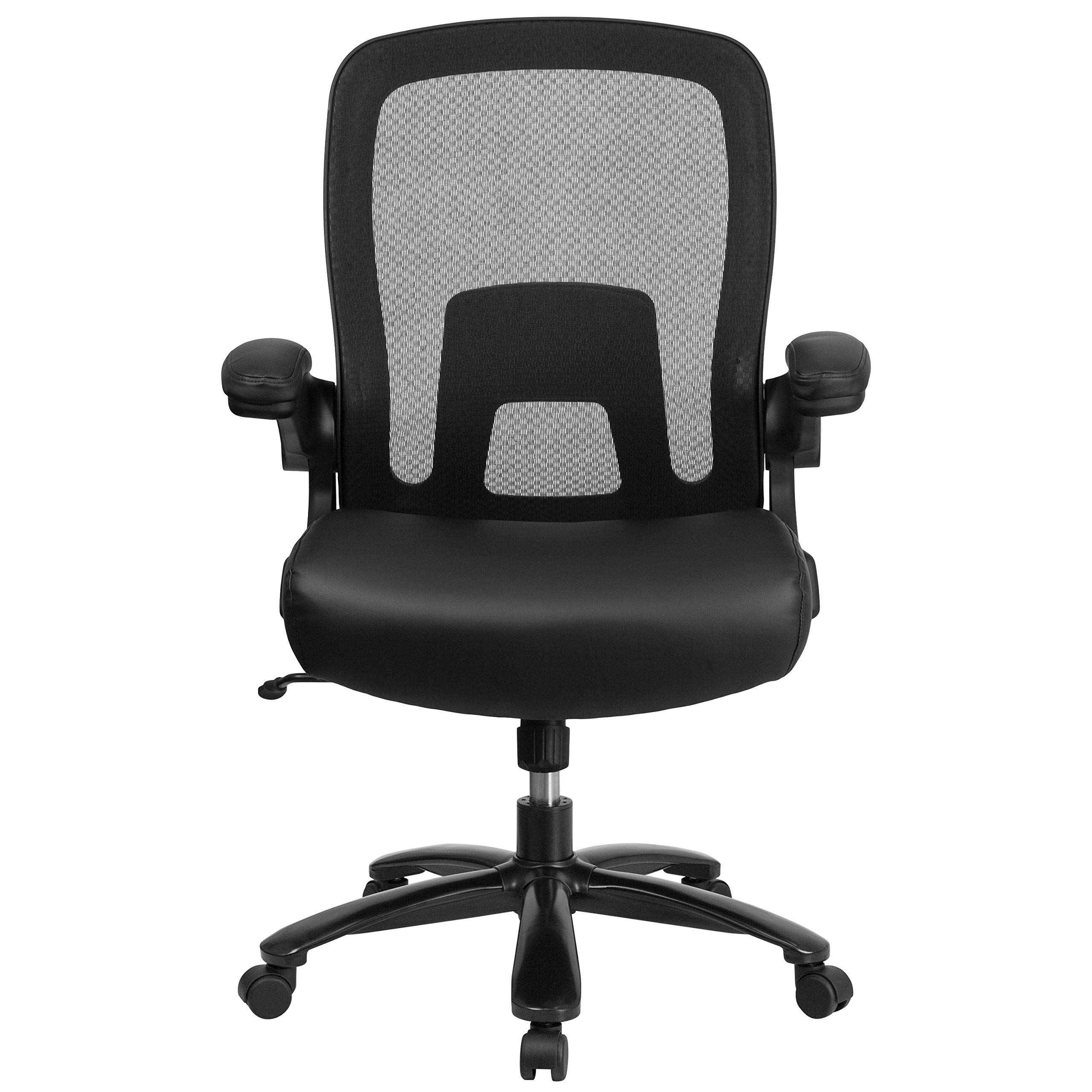 500 lb. Capacity Big & Tall Black Mesh & LeatherSoft Ergonomic Office Chair with Lumbar Support - Heavy Duty Executive Chair for Home & Office Workspaces