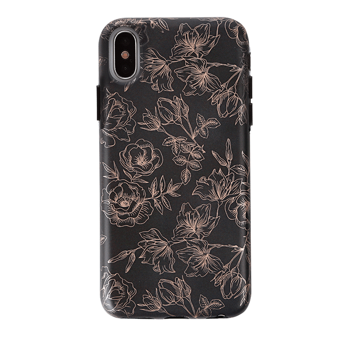 Elegant Floral Rose Gold Chrome iPhone Case - Stylish Protective Cover for iPhone 13/12/11/X - Perfect for Everyday Use, Office & Special Occasions