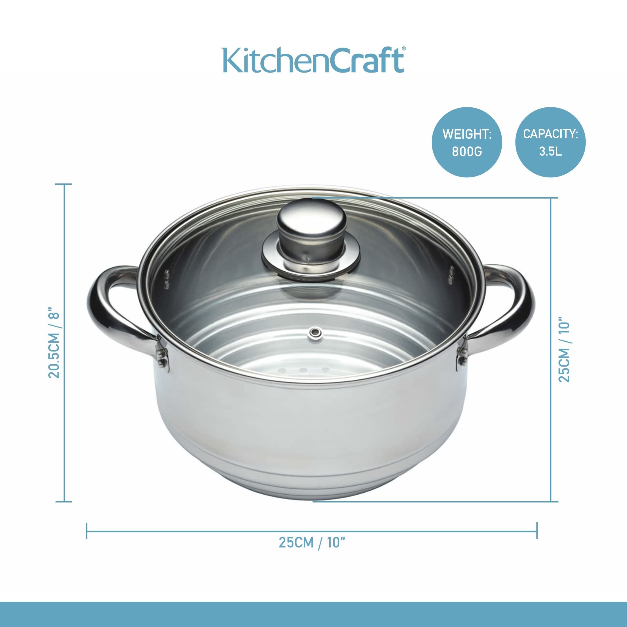 KitchenCraft 3-Tier Stainless Steel Food Steamer - Universal Steamer Insert Fits 16/18/20cm Pans - Perfect for Healthy Cooking, Meal Prep & Asian Cuisine - Silver