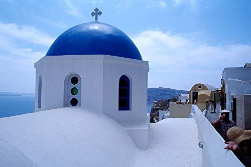 Santorini Seascape Island Village Ocean Wall Art - 20x30 Inch Laminated Poster with Vibrant Colors - Perfect for Living Room, Bedroom & Office Decor
