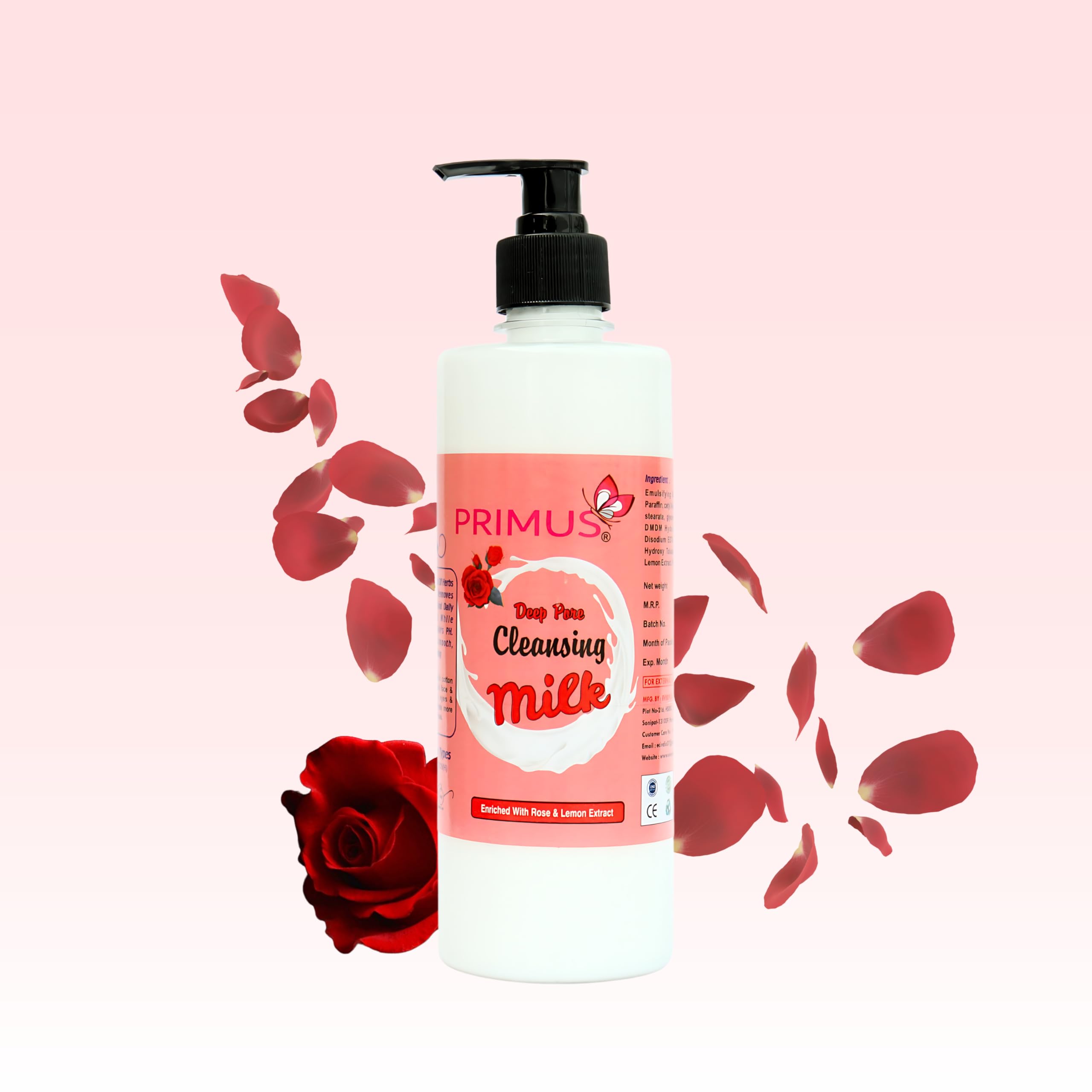 Primus Rose Cleansing Milk with Rose & Lemon Extracts | Ultra Clean & Refreshing Facial Cleanser | Gentle Makeup Remover for All Skin Types | 500ml | Perfect for Daily Skincare & Post-Makeup Cleansing
