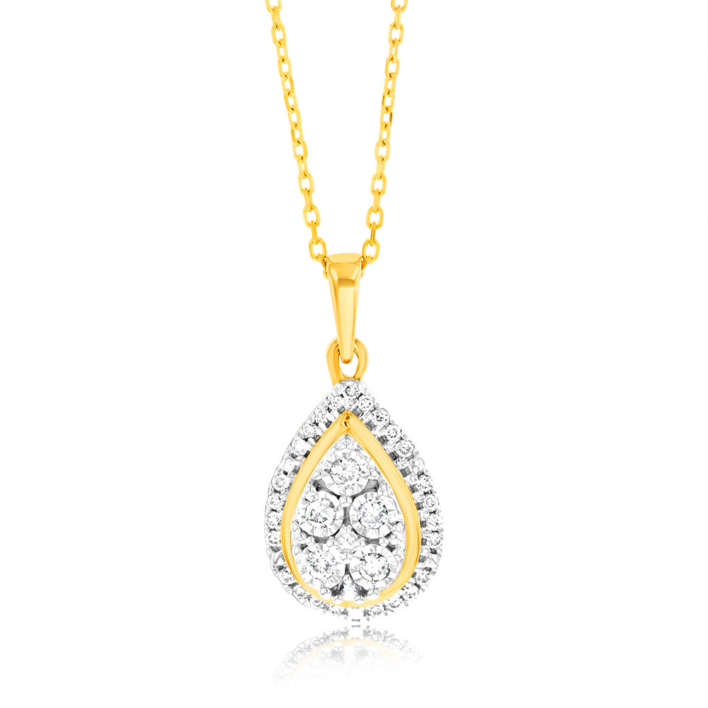 9ct Yellow Gold 1/6 Carat Diamond Pear Shaped Pendant Necklace - Elegant Jewelry Gift for Women, Perfect for Weddings, Anniversaries & Special Occasions