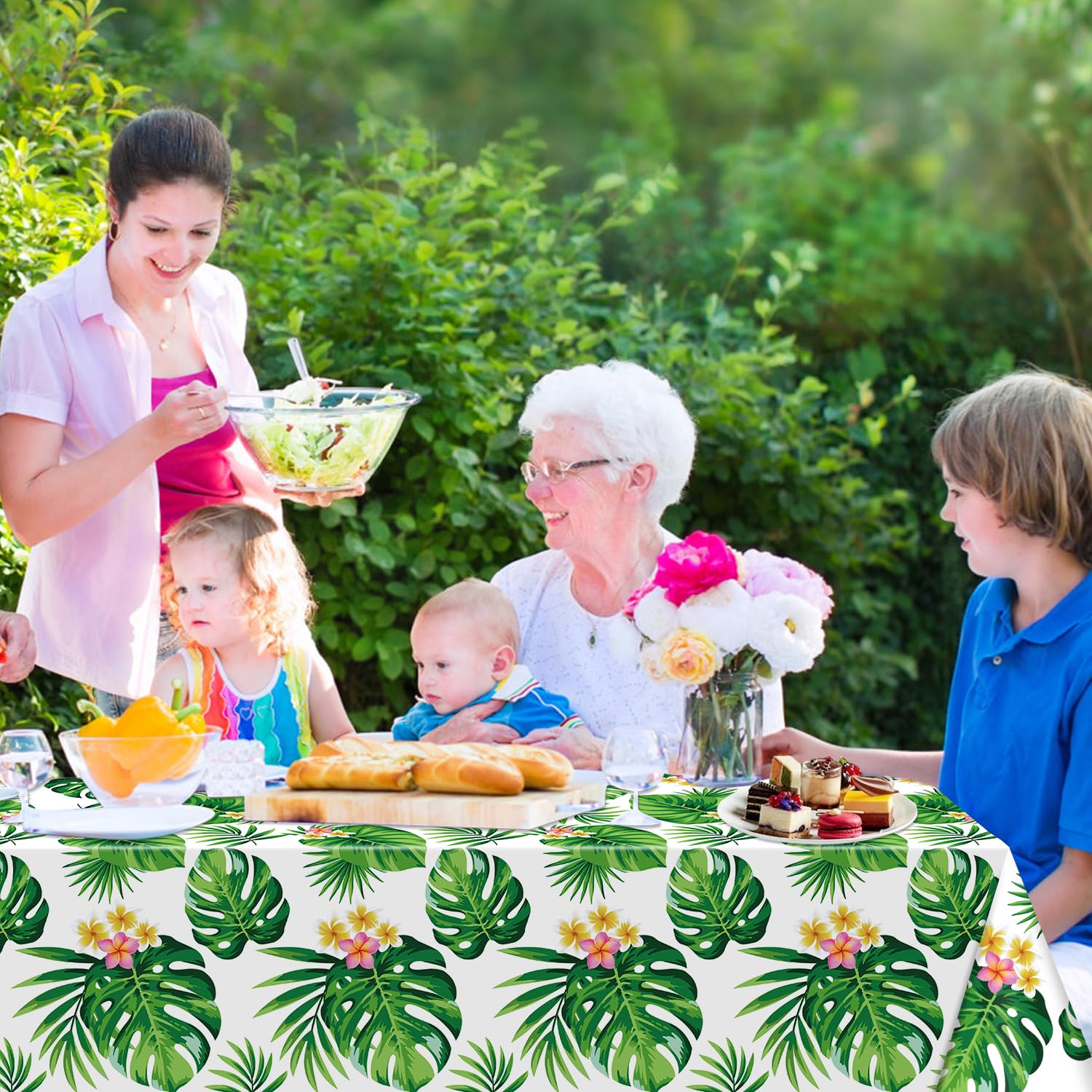 4 Pack Tropical Palm Leaf Tablecloths - 86 x 51 Inch Hawaiian Luau Party Decor, Waterproof Table Cover for Summer Pool Parties, Baby Birthday Celebrations & Tropical Themed Events
