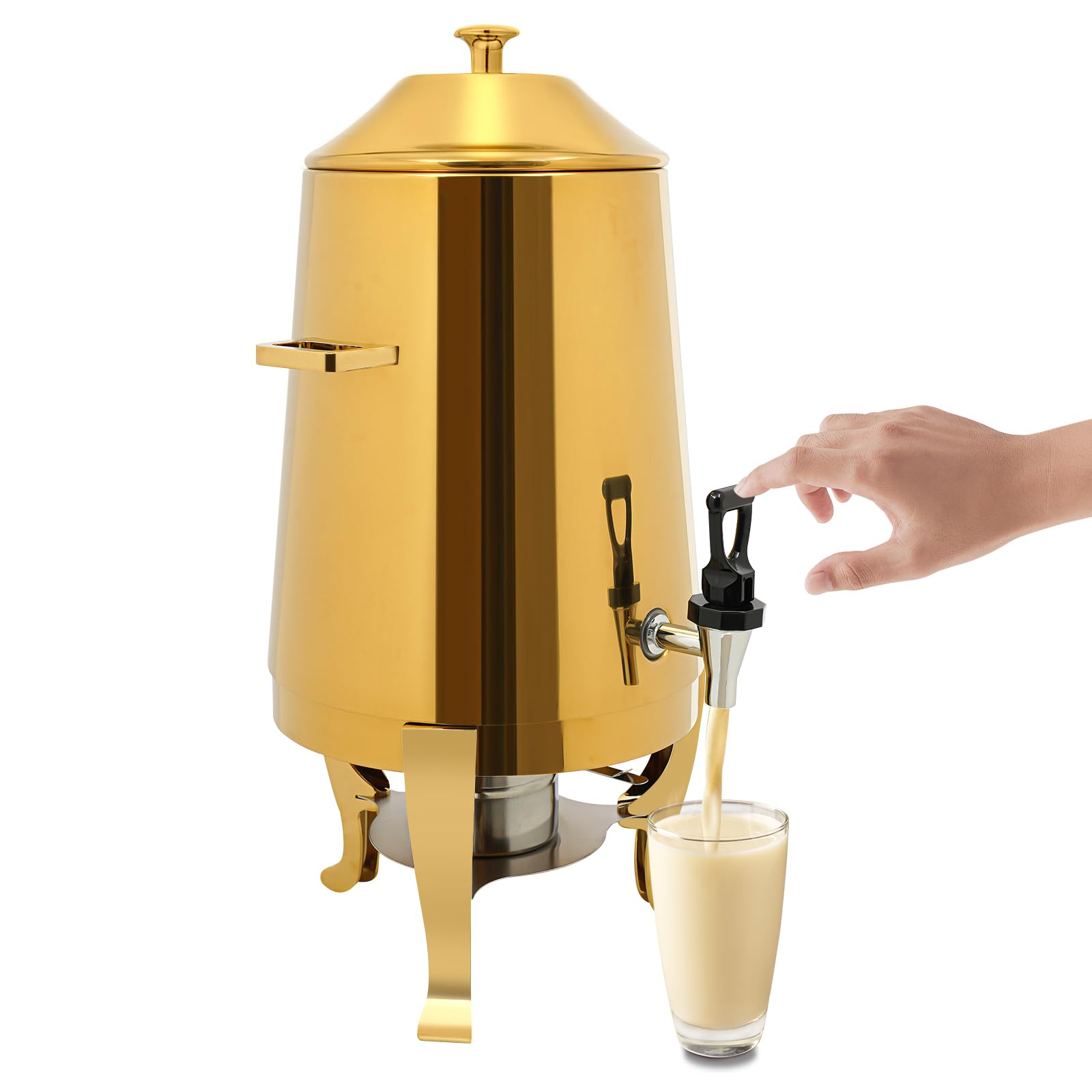 3.43 Gallon Stainless Steel Gold Hot Beverage Dispenser - Coffee Tea Milk Water Juice Warmer for Parties, Events, Buffets & Catering | Commercial & Home Use | Keeps Drinks Hot for Hours