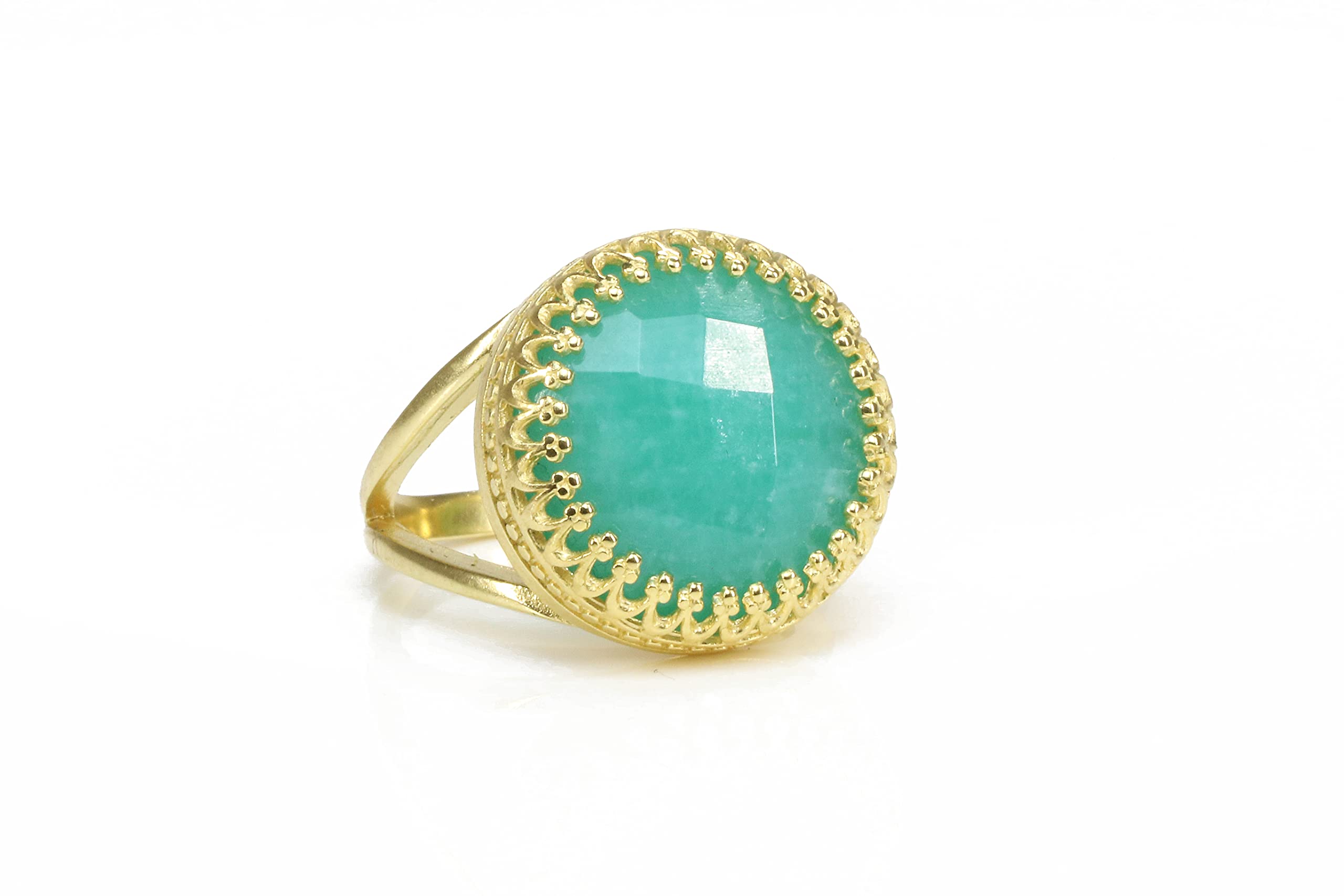 16mm Round Amazonite Ring in 14k Gold - Handmade Artisan Jewelry for Women - Elegant Statement Ring for Everyday Wear, Special Occasions & Gift Giving
